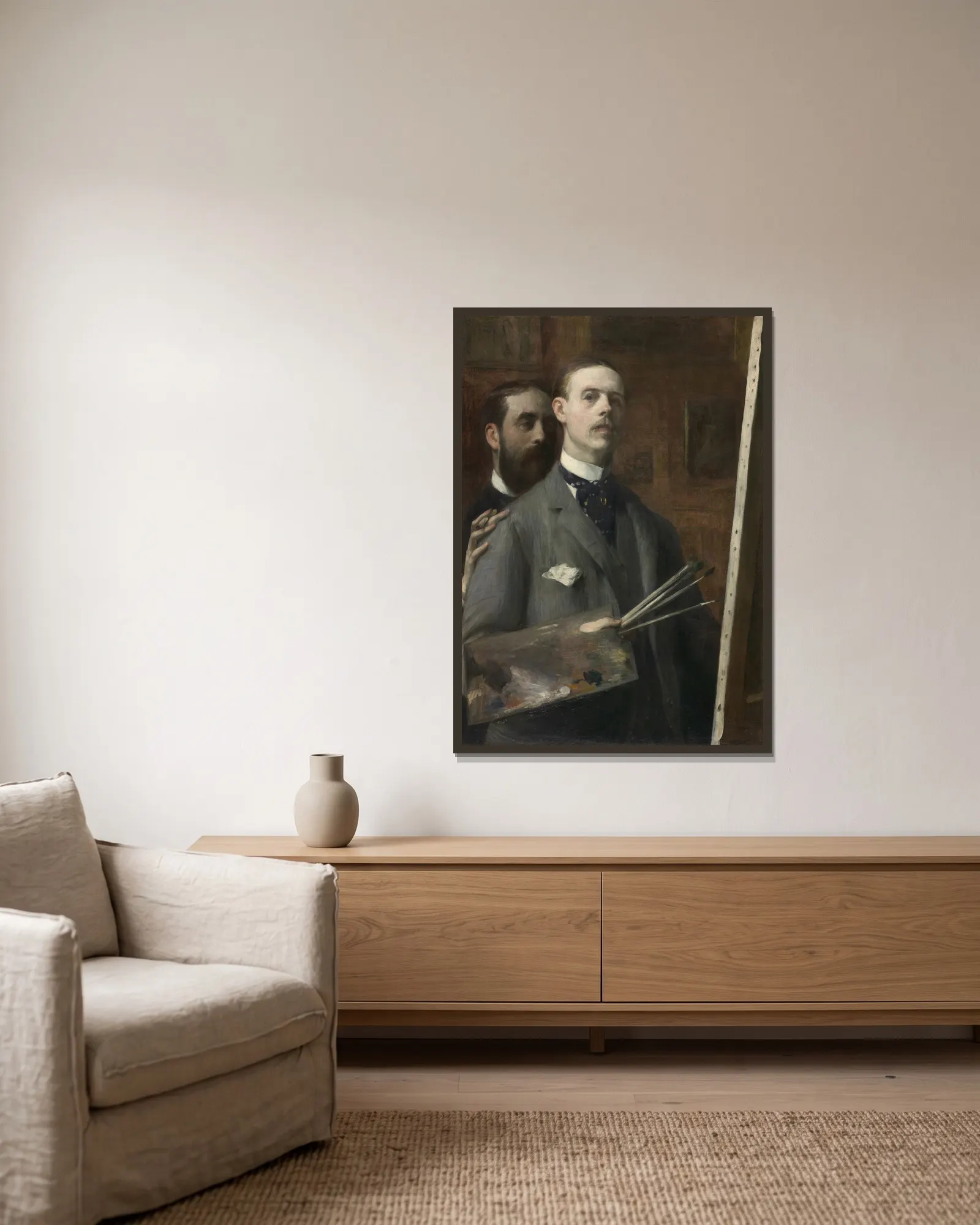 Self-Portrait with Raphael de Ochoa av Jacques-Émile Blanche inramad på en vägg