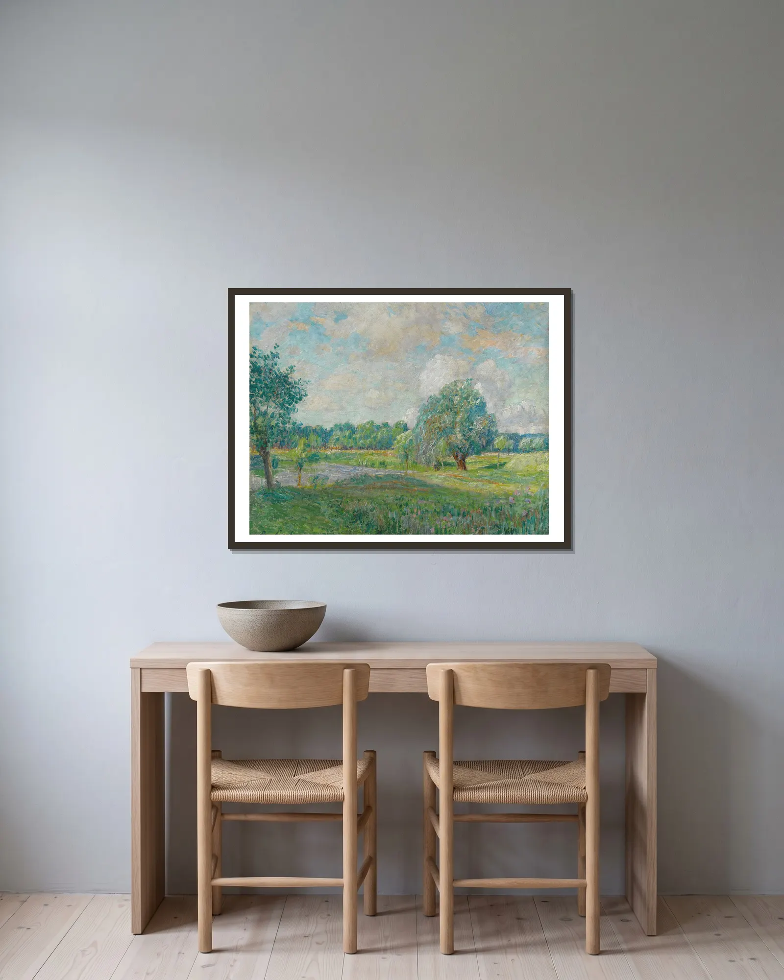 Le Saule av Emile Claus inramad på en vägg