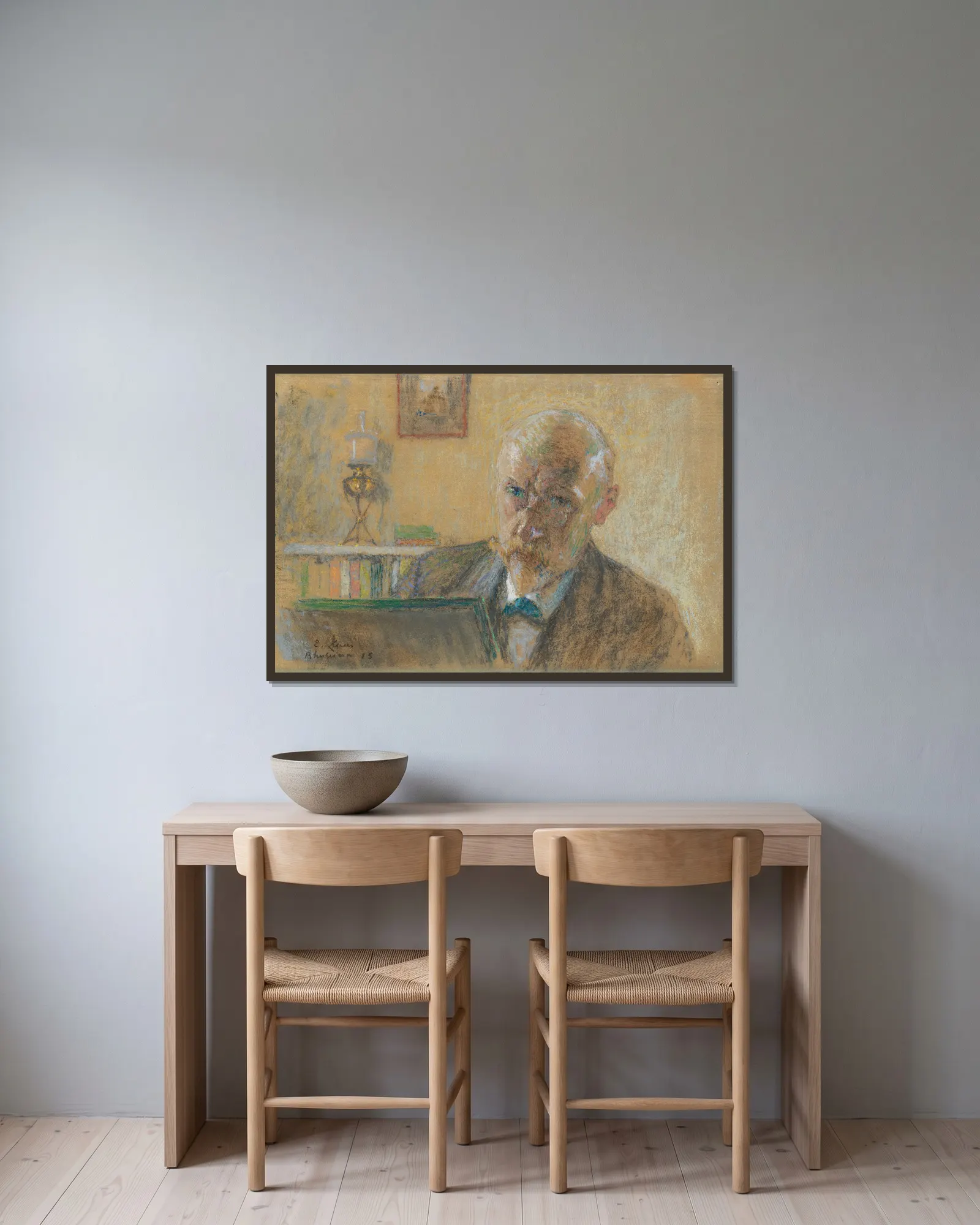 Self-Portrait av Emile Claus inramad på en vägg