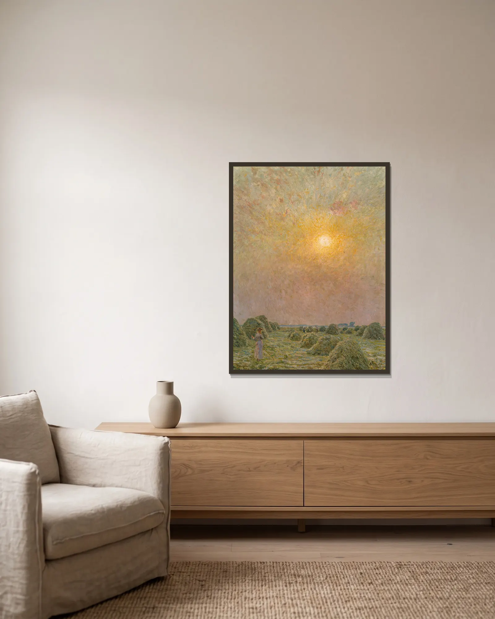 Sunset av Emile Claus inramad på en vägg