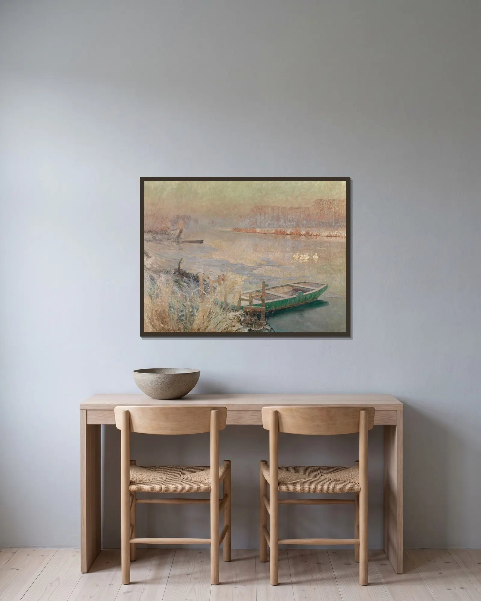 Winter av Emile Claus inramad på en vägg
