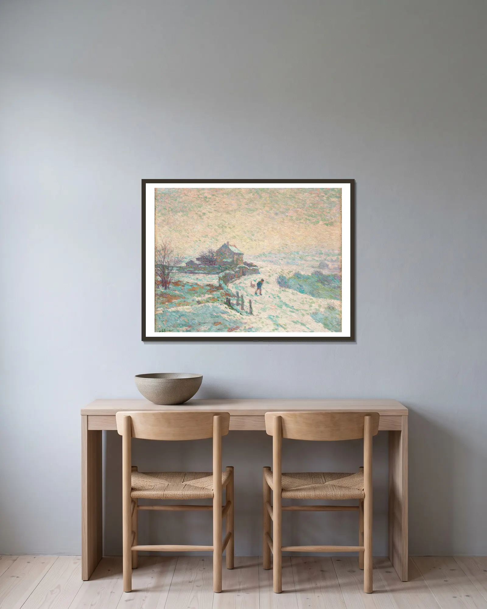 Paysage de neige av Claude-Émile Schuffenecker inramad på en vägg