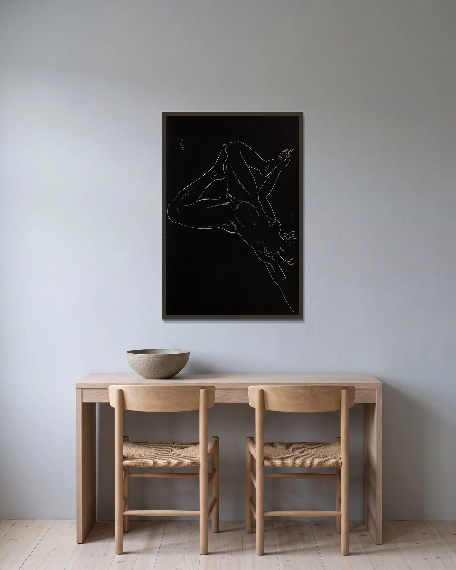 Twenty-five nudes Pl 08 av Eric Gill inramad på en vägg