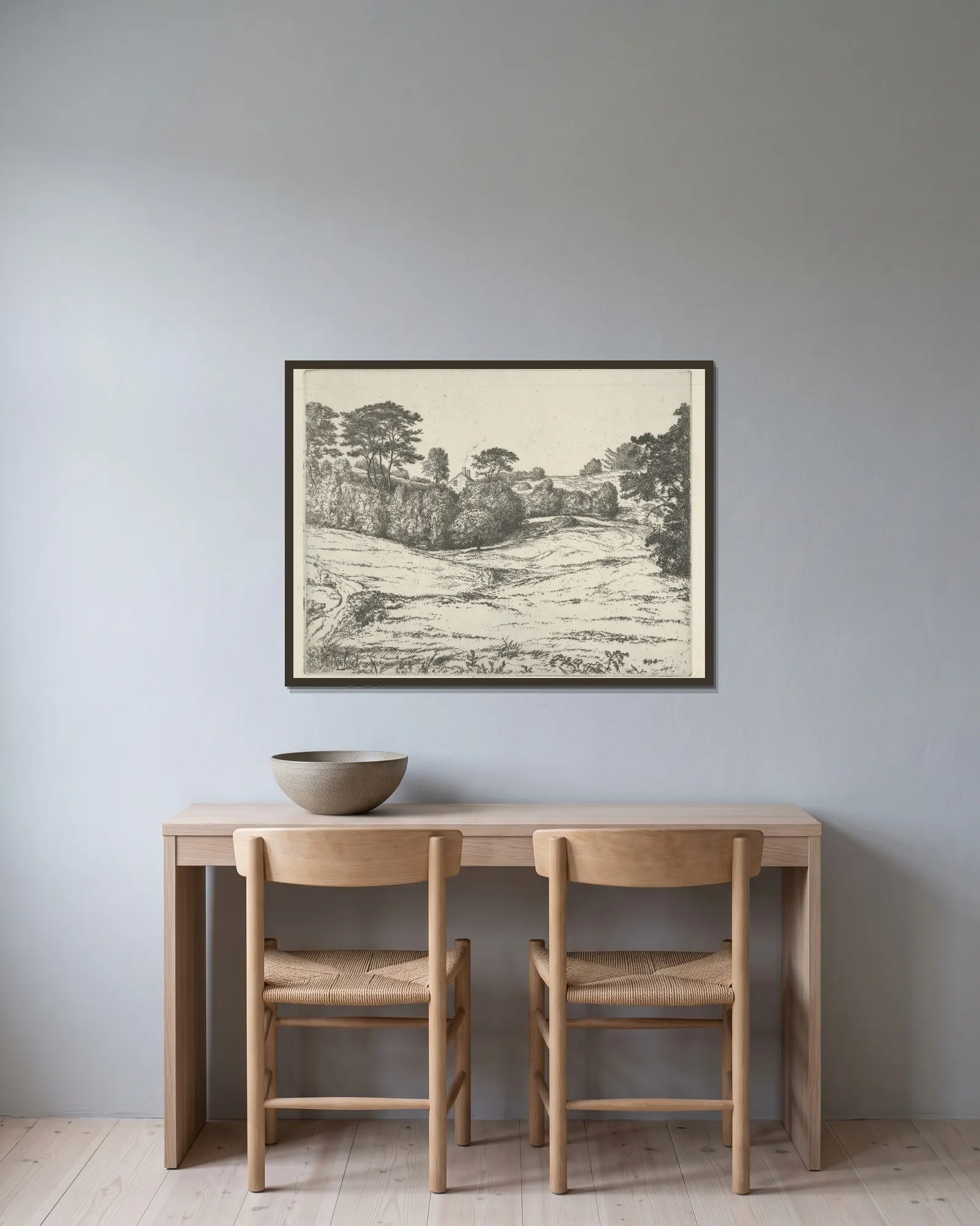 Dromore Vale av Ernest Haskell inramad på en vägg
