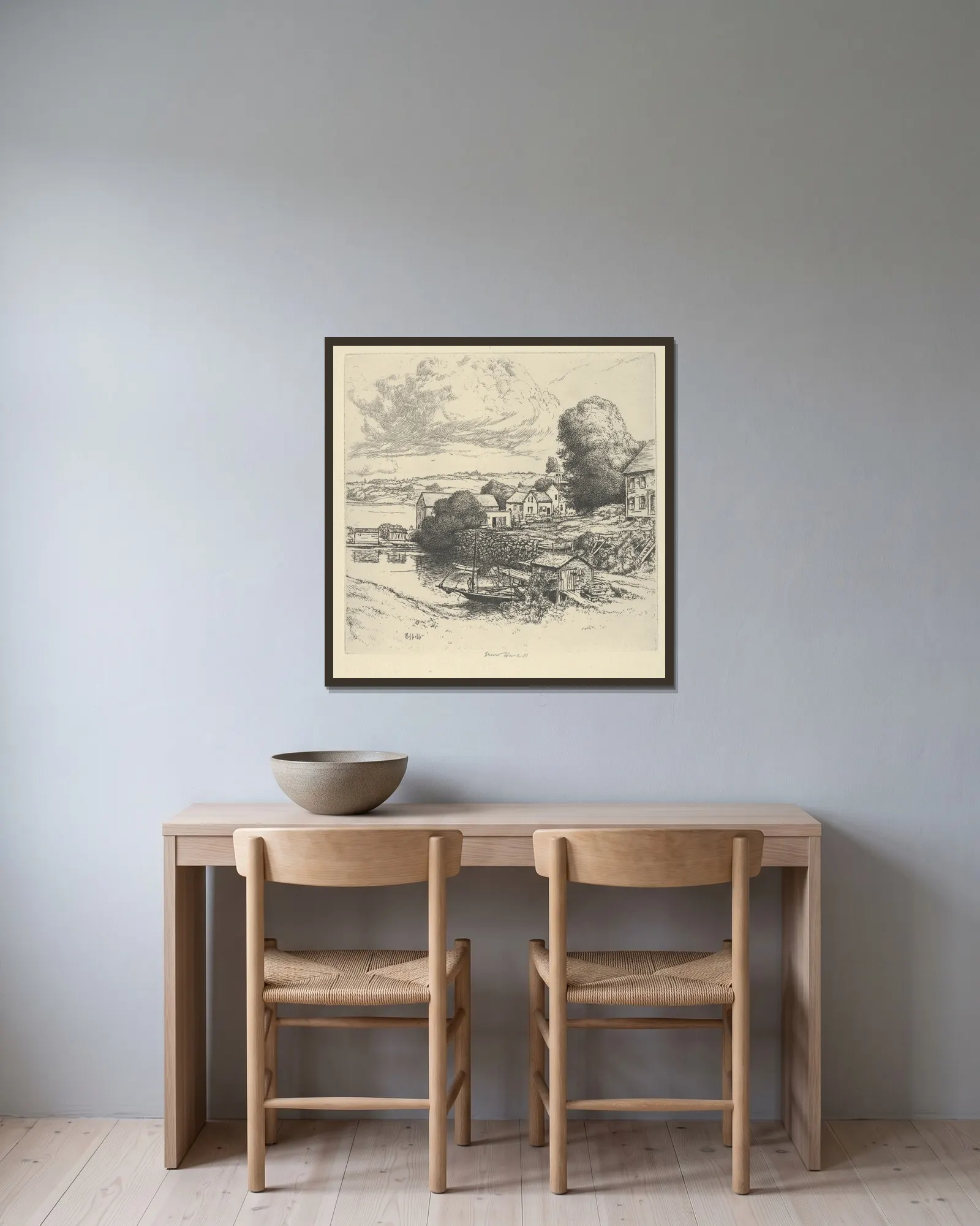 Idle Cove av Ernest Haskell inramad på en vägg