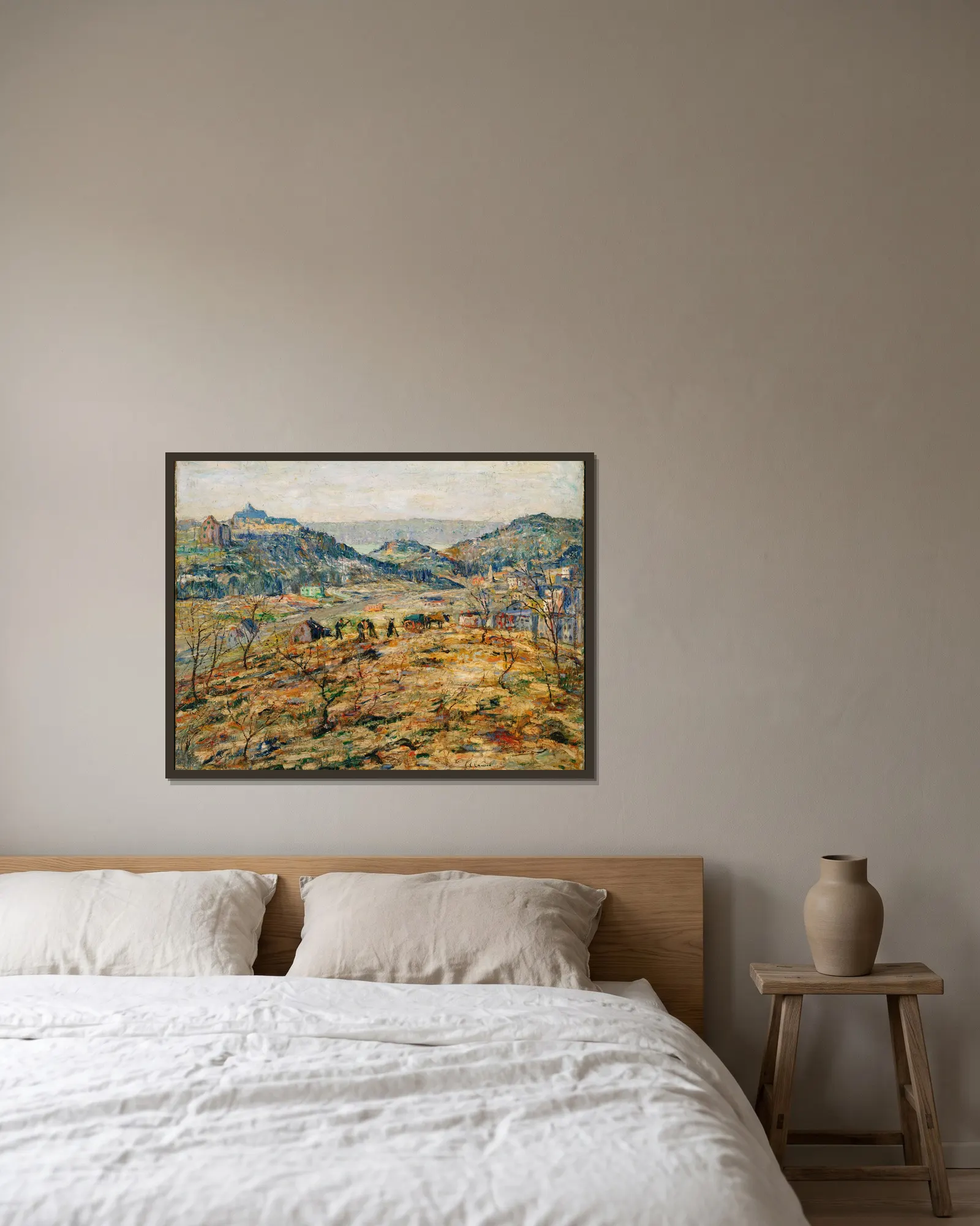 City Suburbs av Ernest Lawson inramad på en vägg