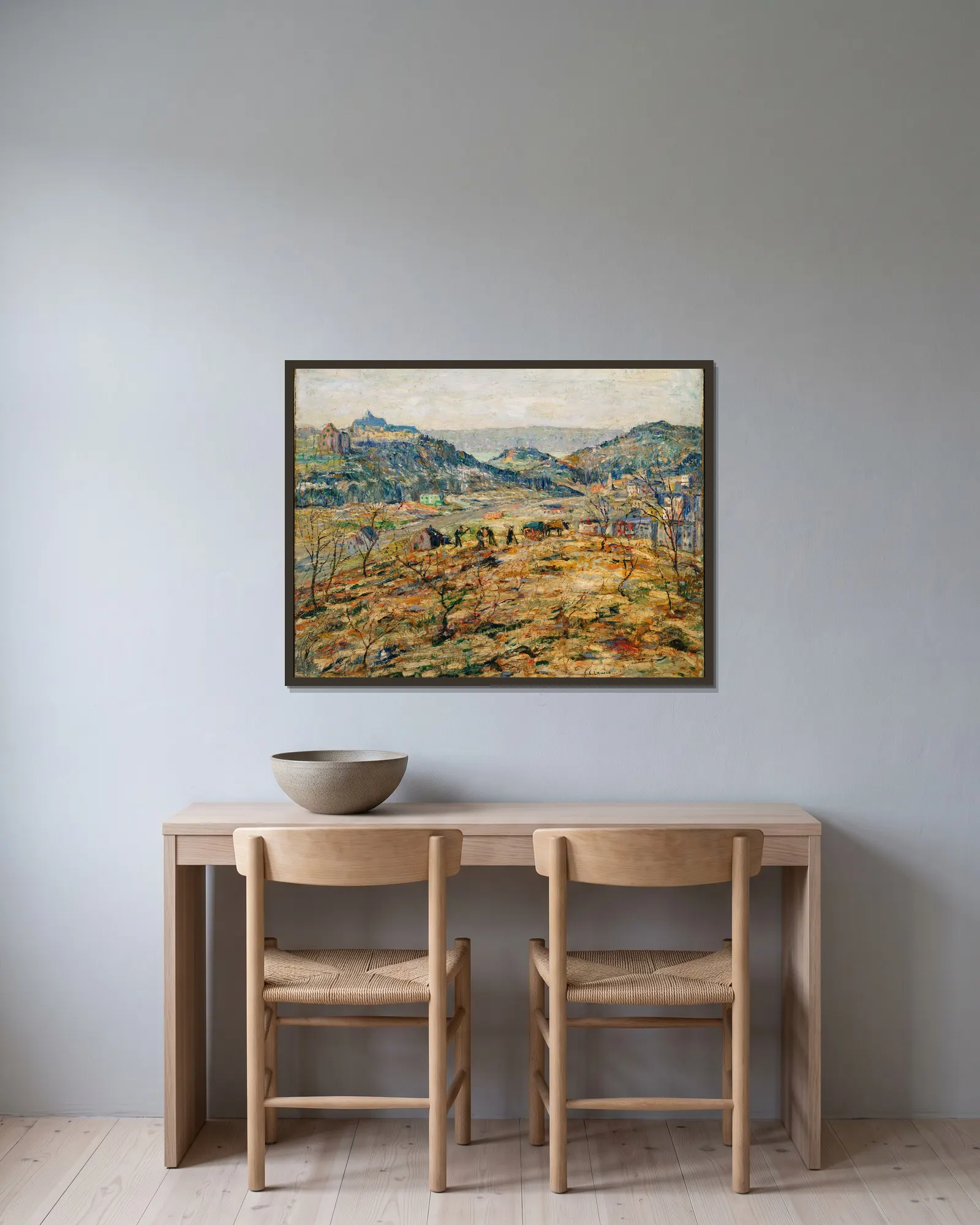 City Suburbs av Ernest Lawson inramad på en vägg