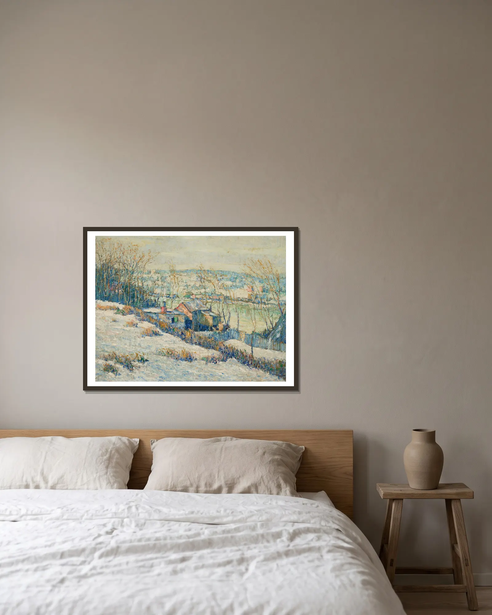 Upper Harlem River—Winter av Ernest Lawson inramad på en vägg