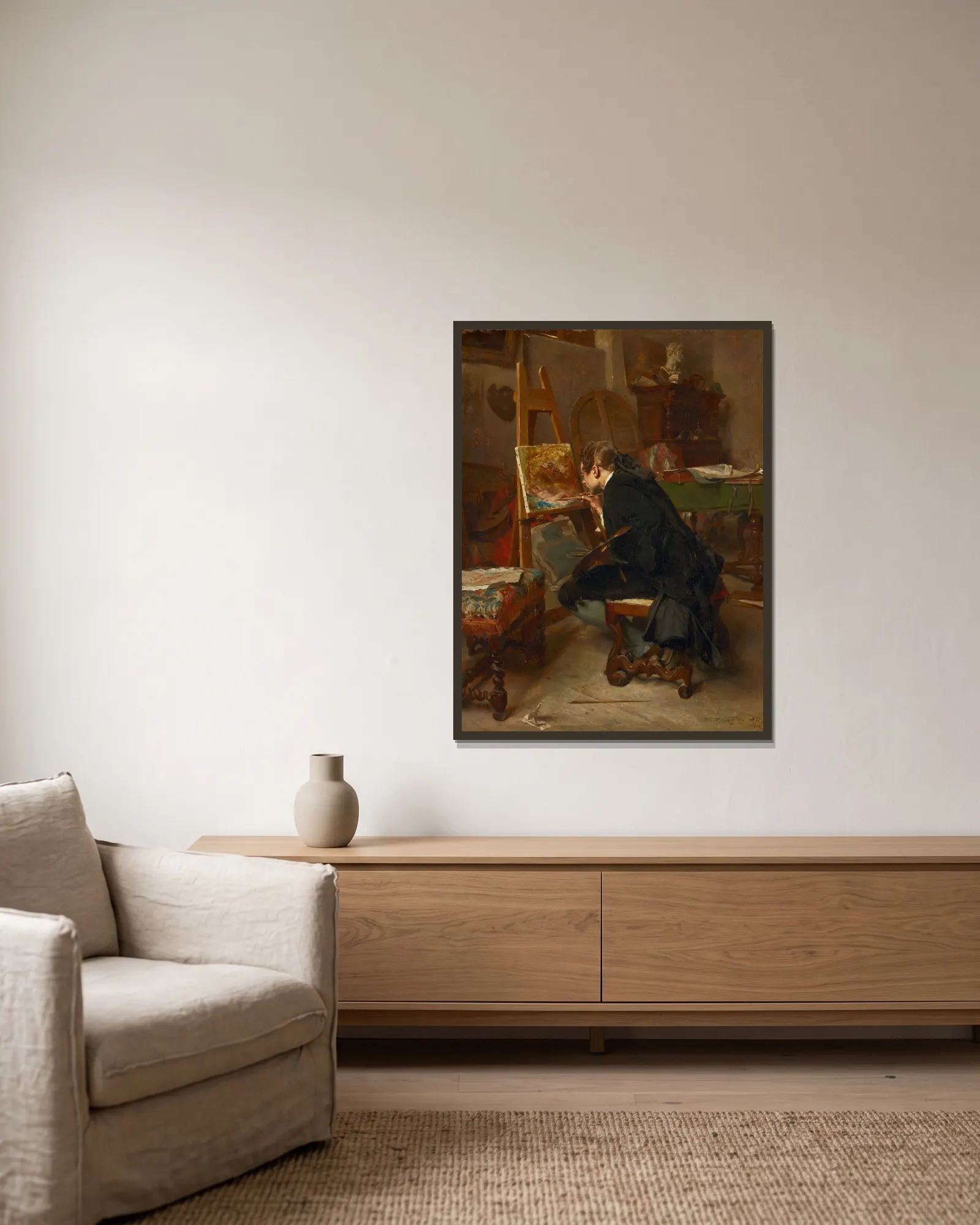 A Painter av Ernest Meissonier inramad på en vägg