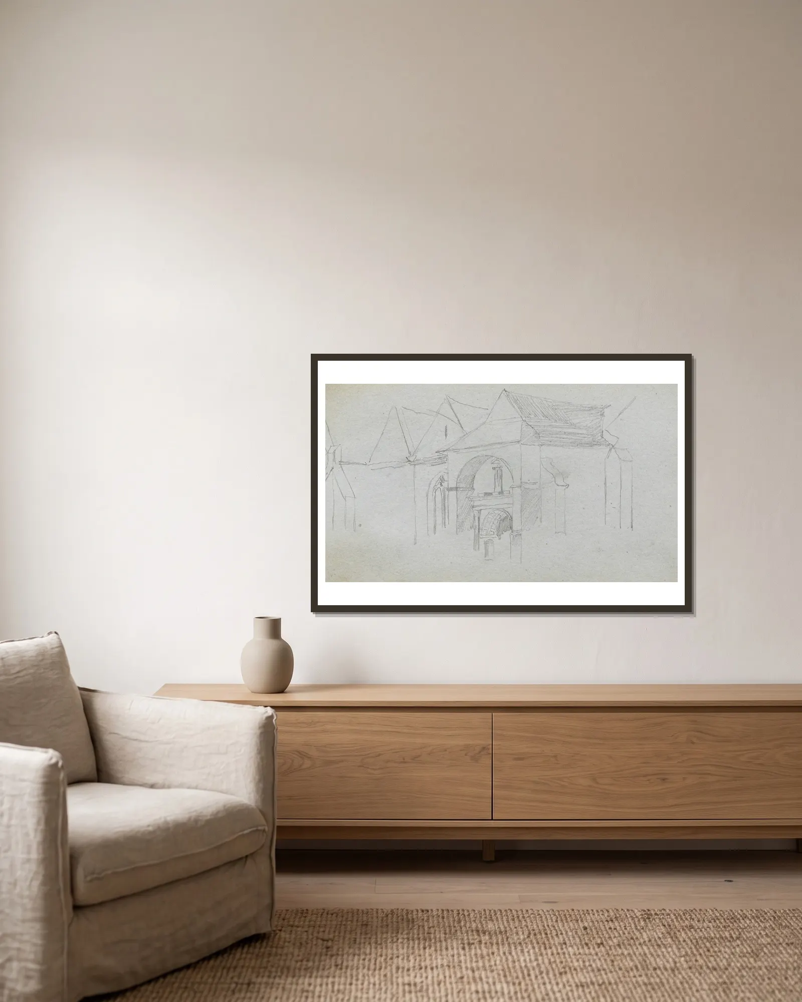 Architectural Study av Ernest Meissonier inramad på en vägg