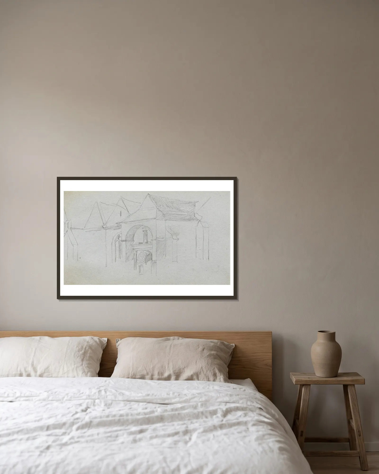 Architectural Study av Ernest Meissonier inramad på en vägg