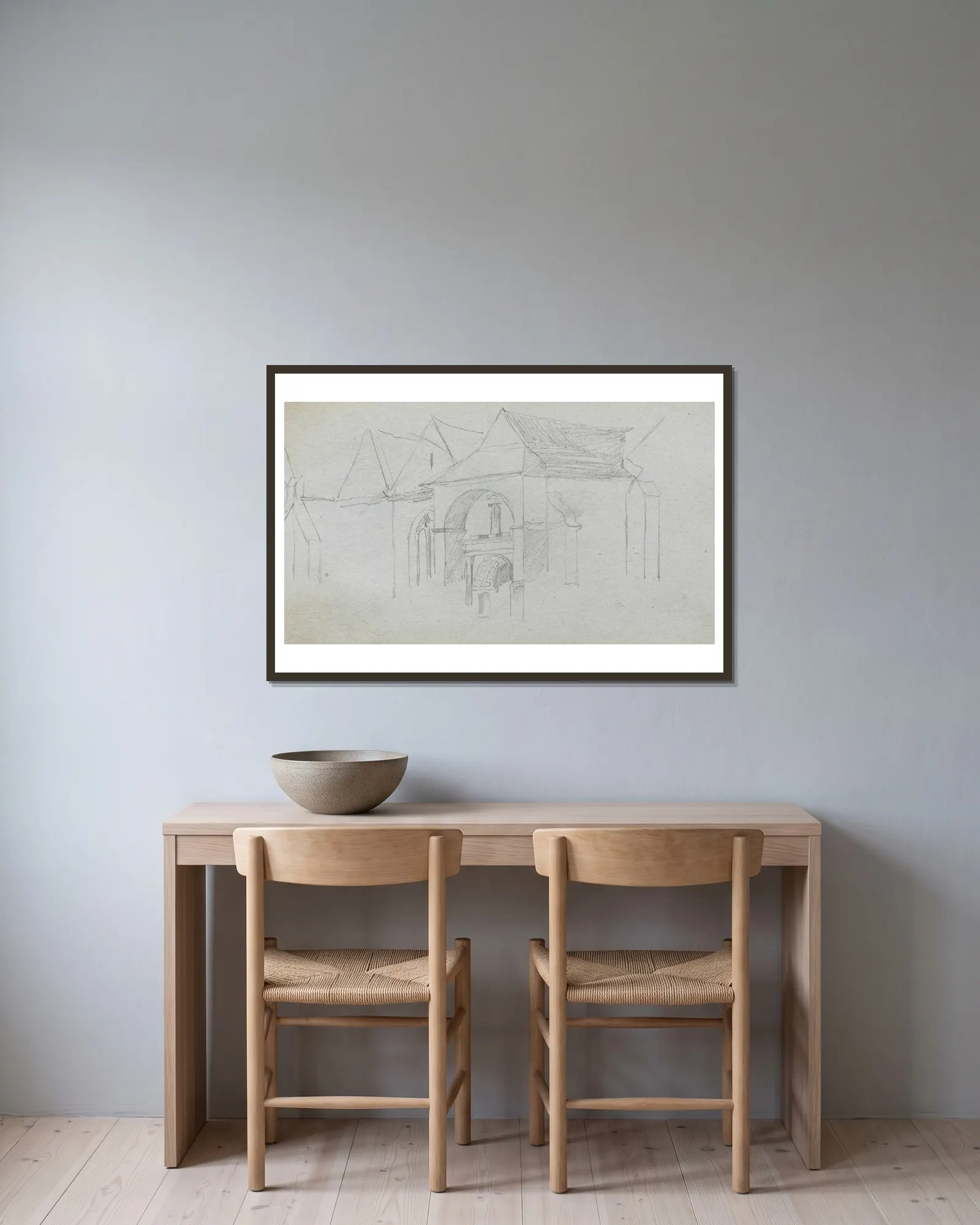 Architectural Study av Ernest Meissonier inramad på en vägg