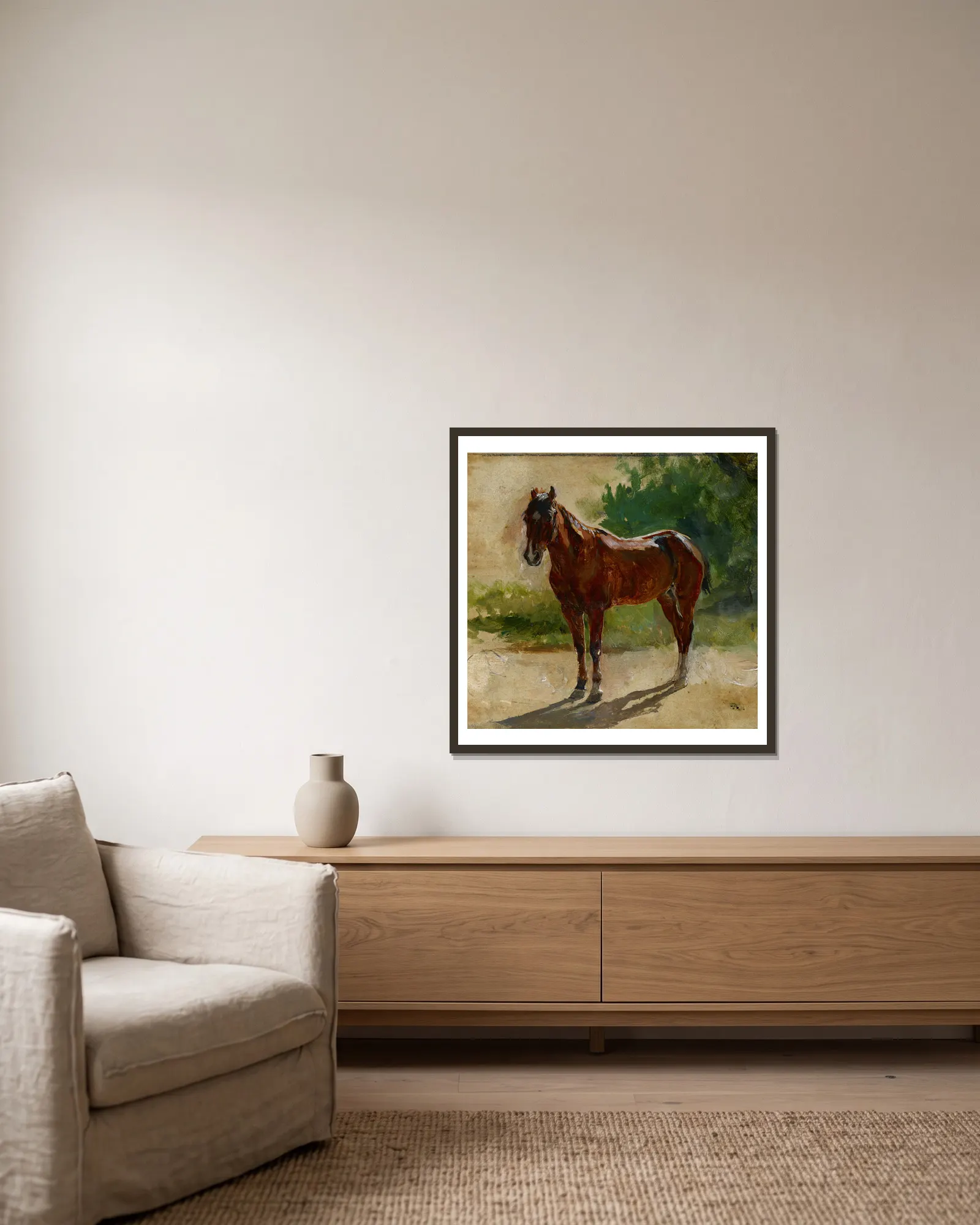 Brown Horse, Study av Ernest Meissonier inramad på en vägg