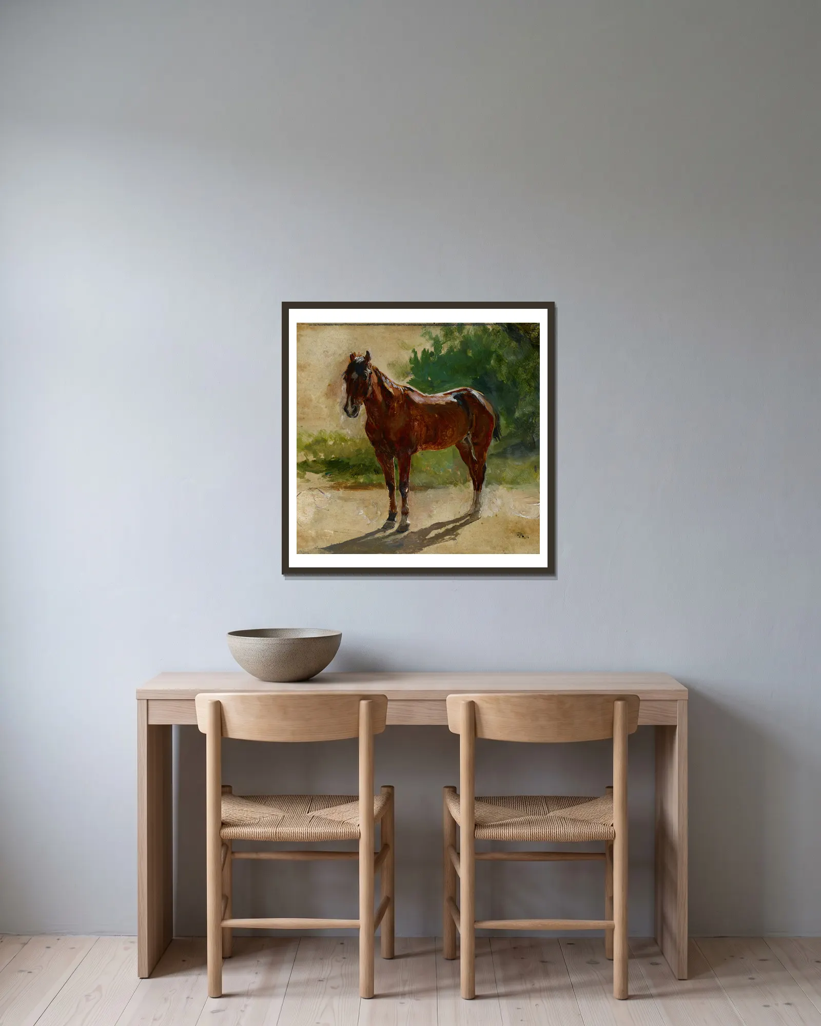 Brown Horse, Study av Ernest Meissonier inramad på en vägg