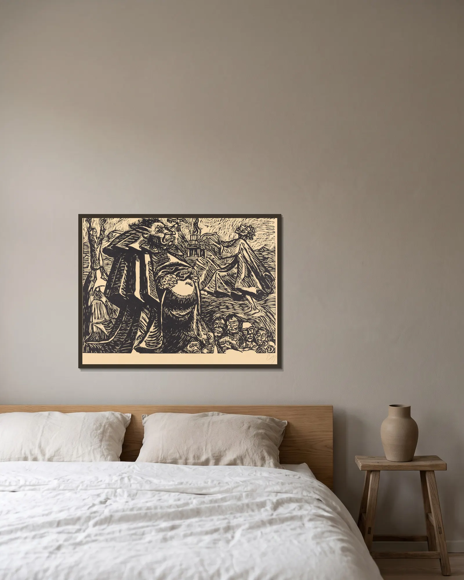 God Belly av Ernst Barlach inramad på en vägg