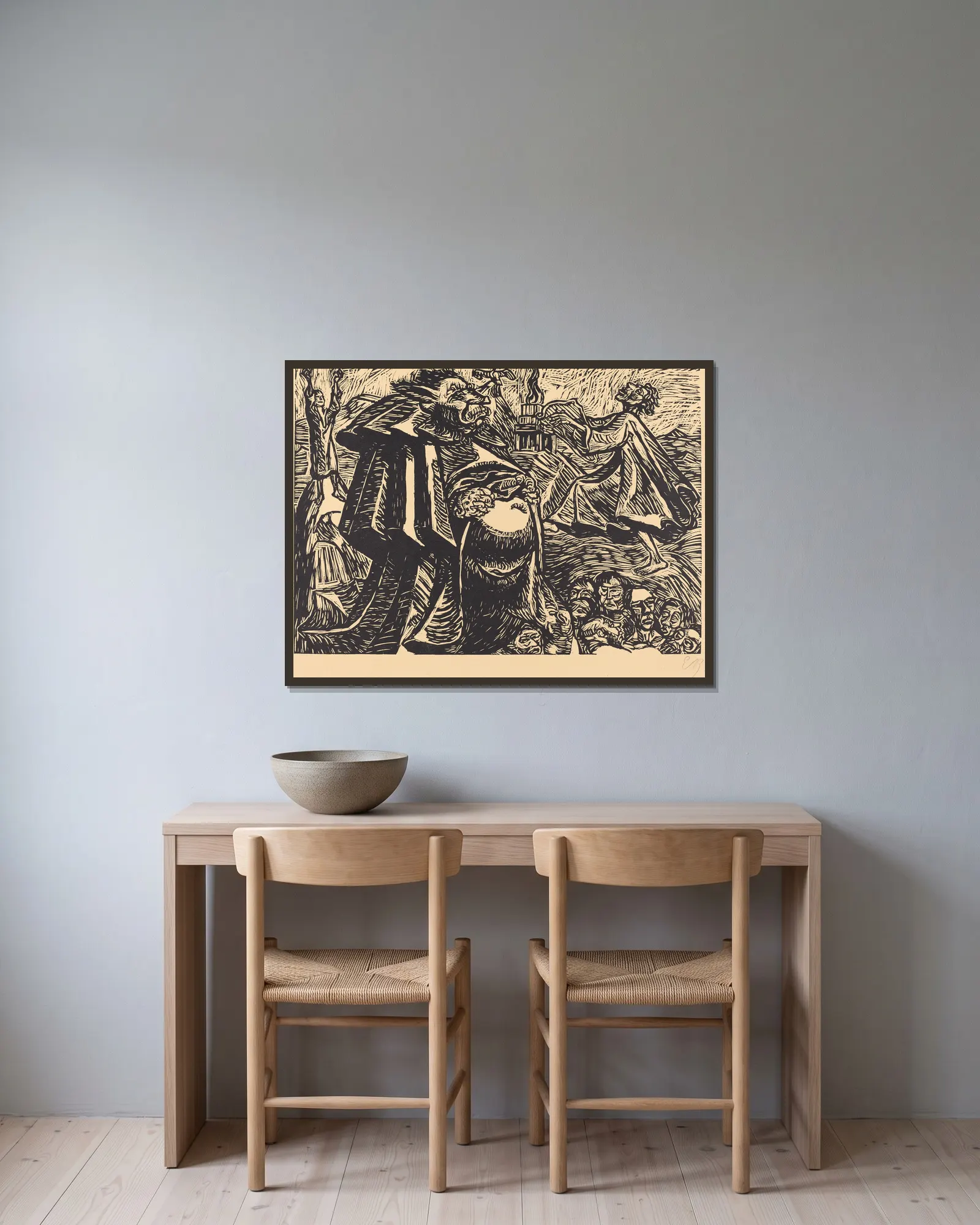 God Belly av Ernst Barlach inramad på en vägg
