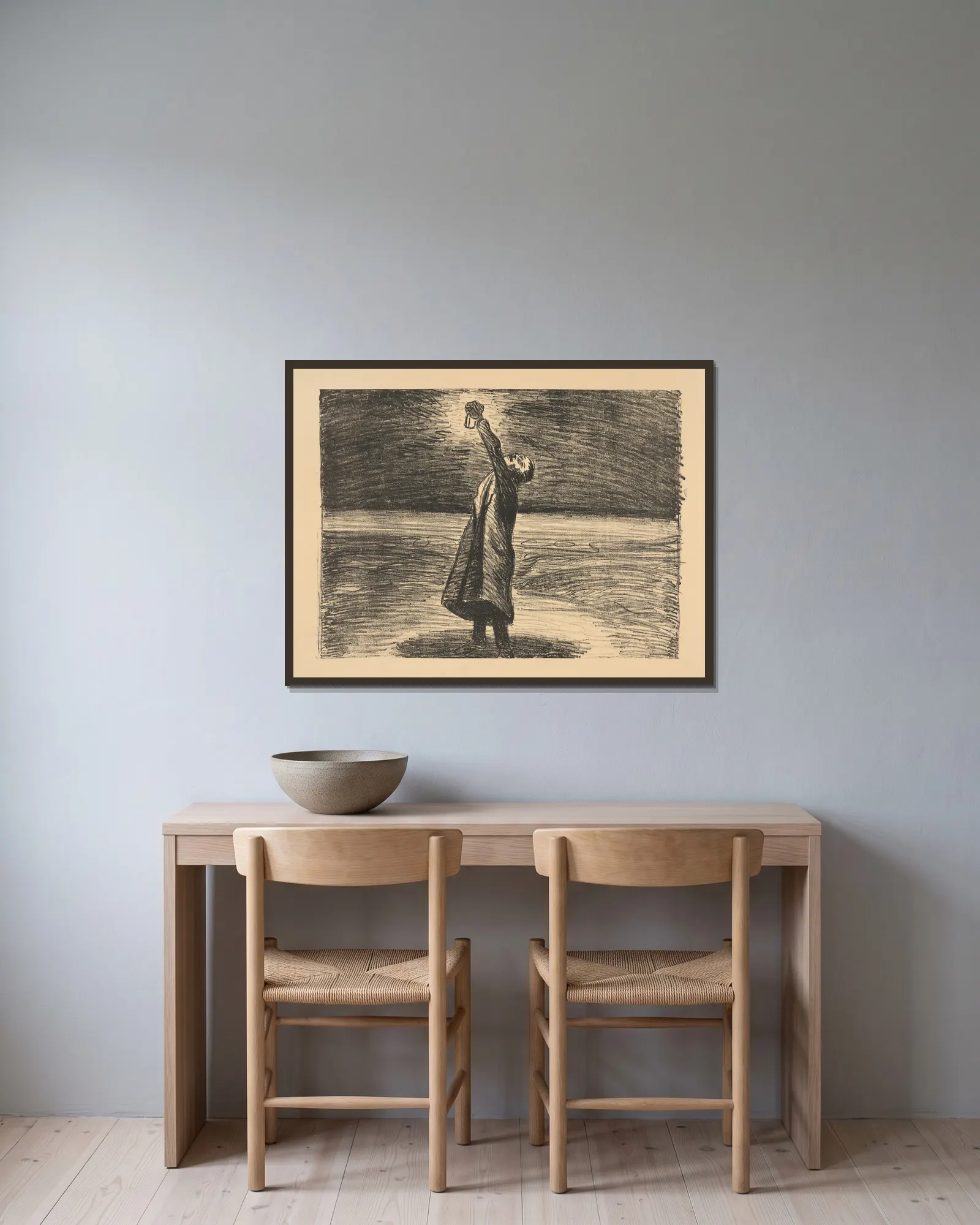 The Lantern av Ernst Barlach inramad på en vägg