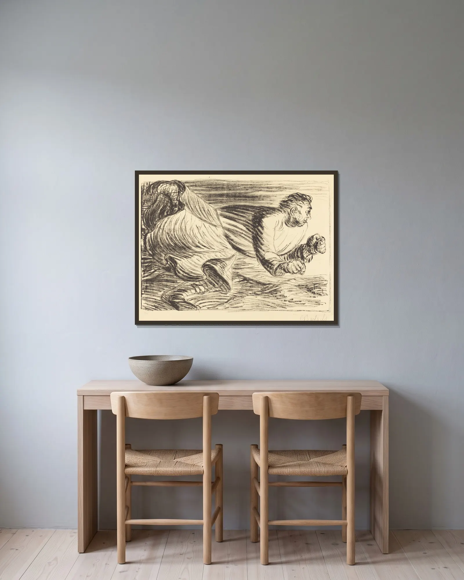 The Raging Barbarian av Ernst Barlach inramad på en vägg