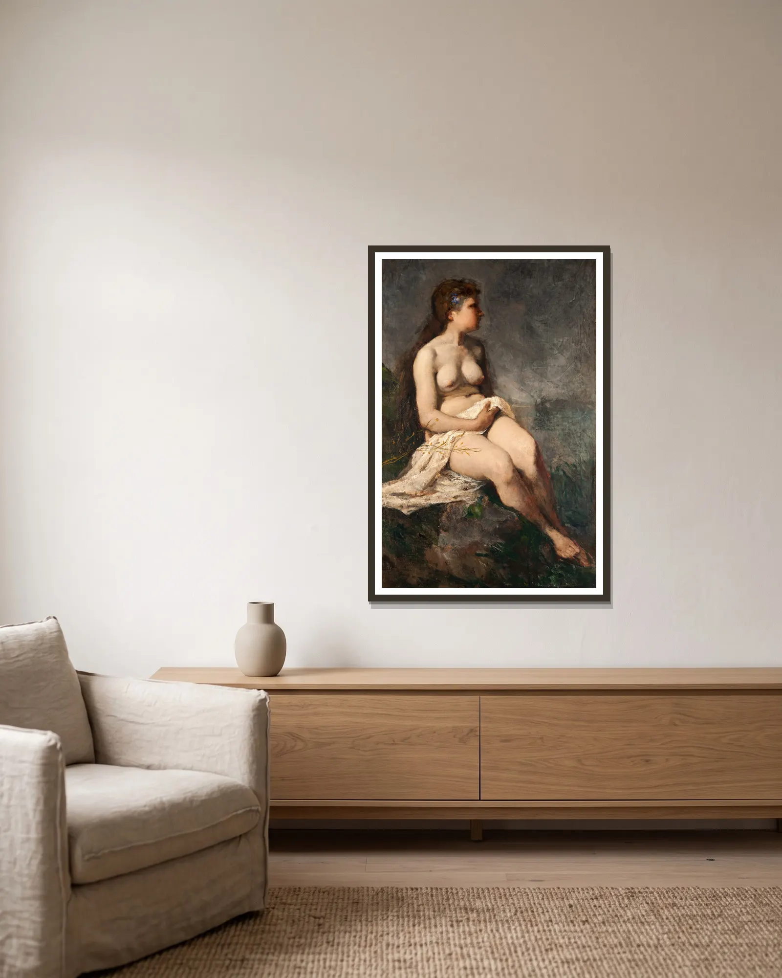 Female Nude Study av Ernst Josephson inramad på en vägg