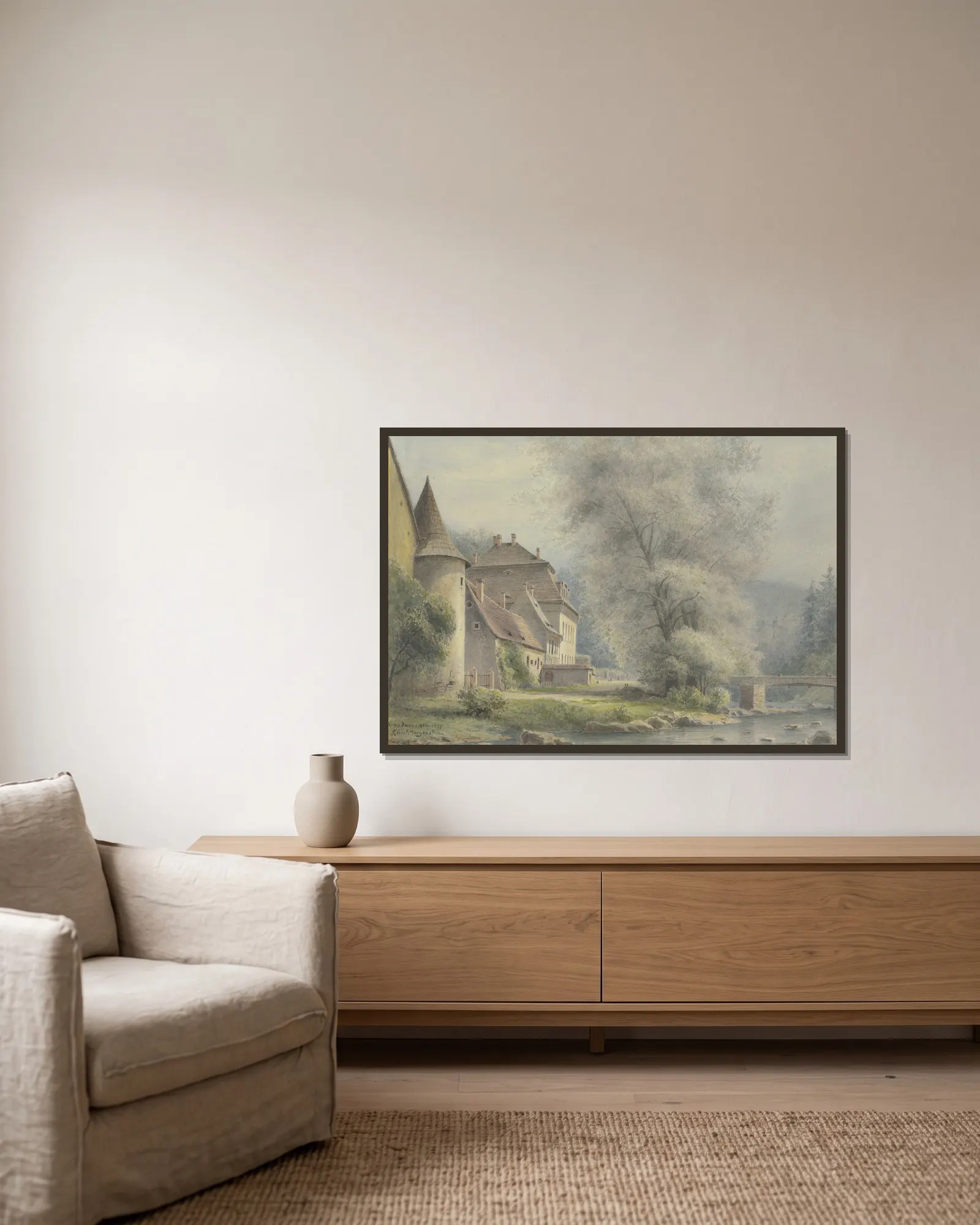 Janowitz castle av Friedrich Ernst Morgenstern inramad på en vägg
