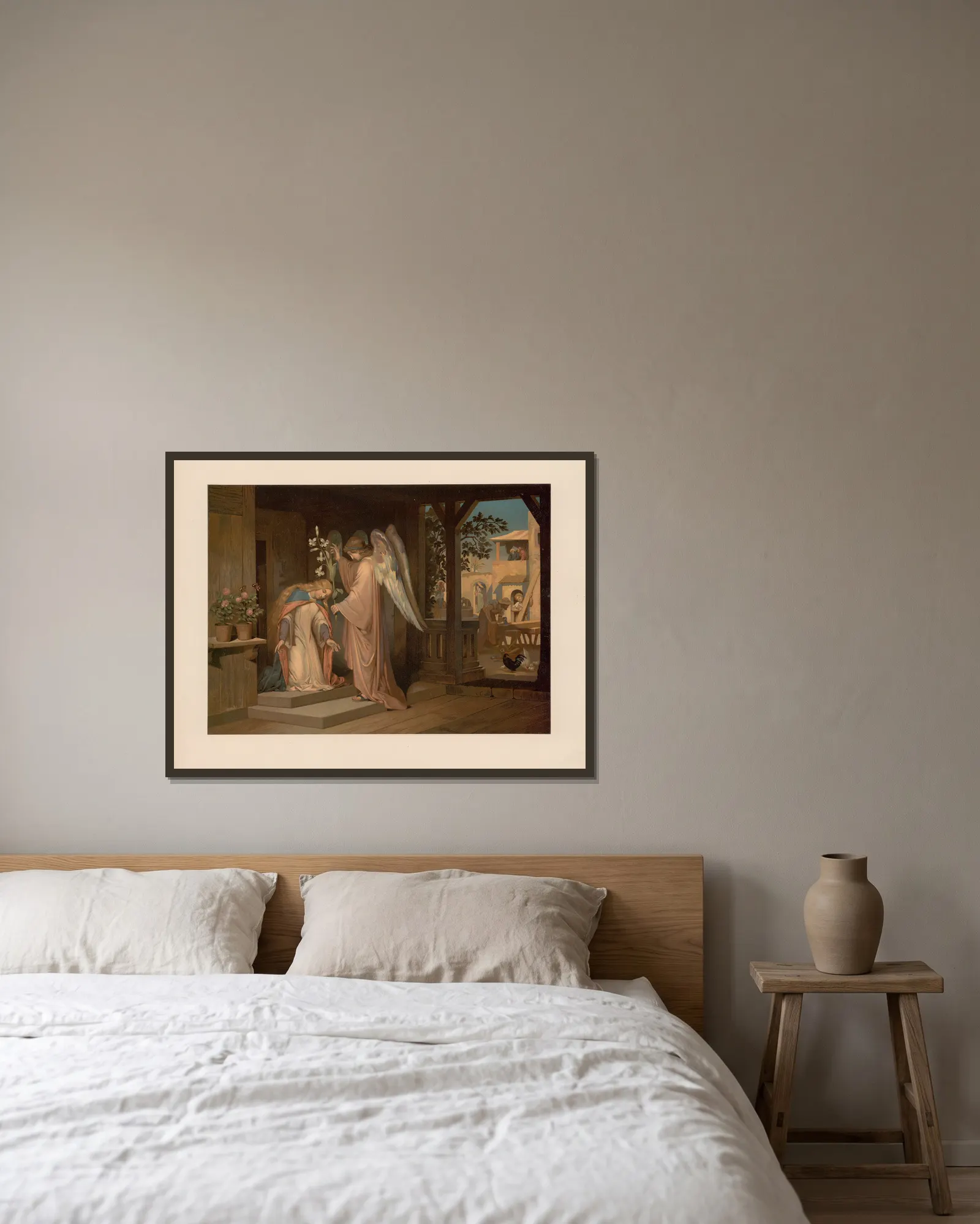 Annunciation av Ernst Pessler inramad på en vägg