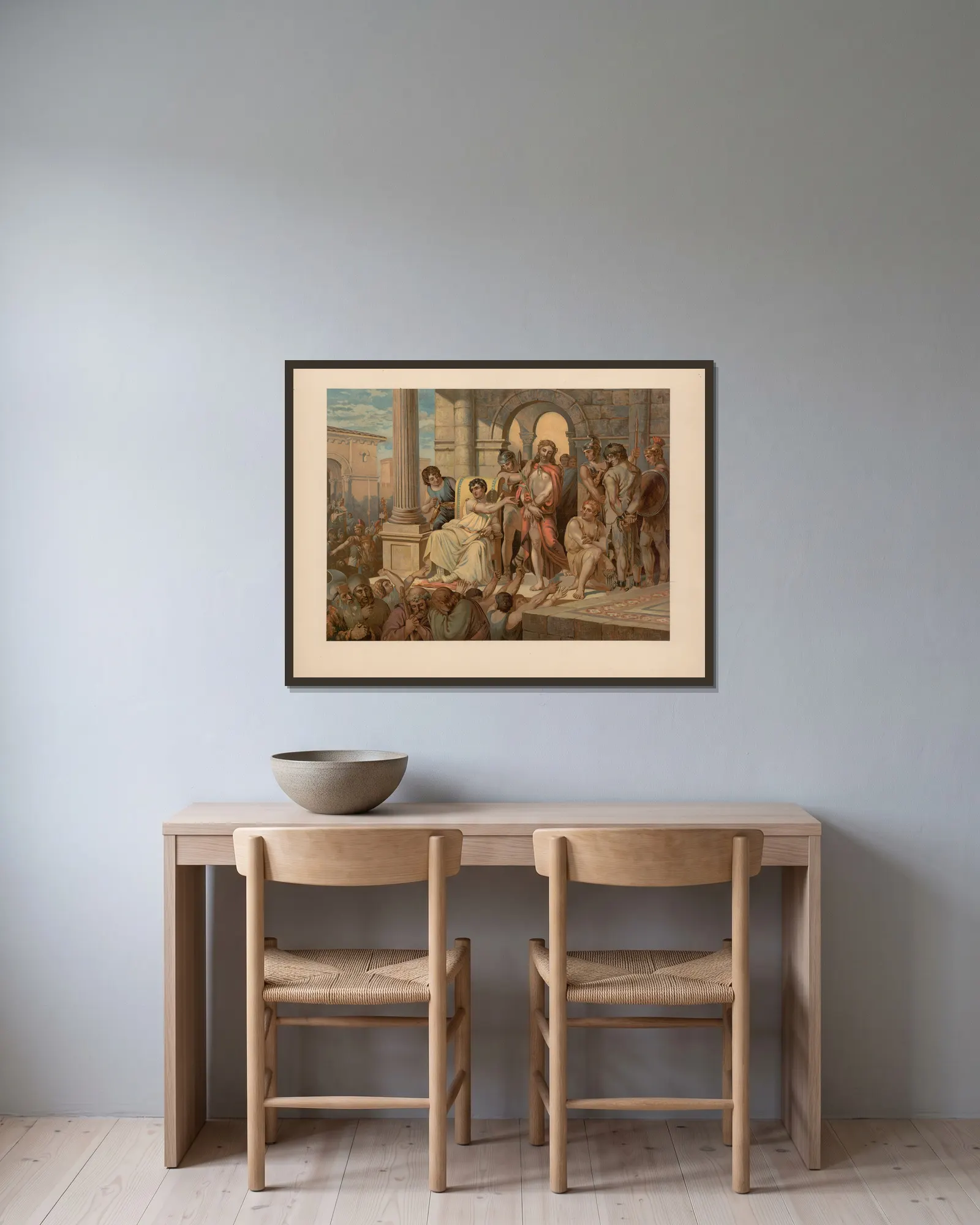 Jesus before Pilate av Ernst Pessler inramad på en vägg