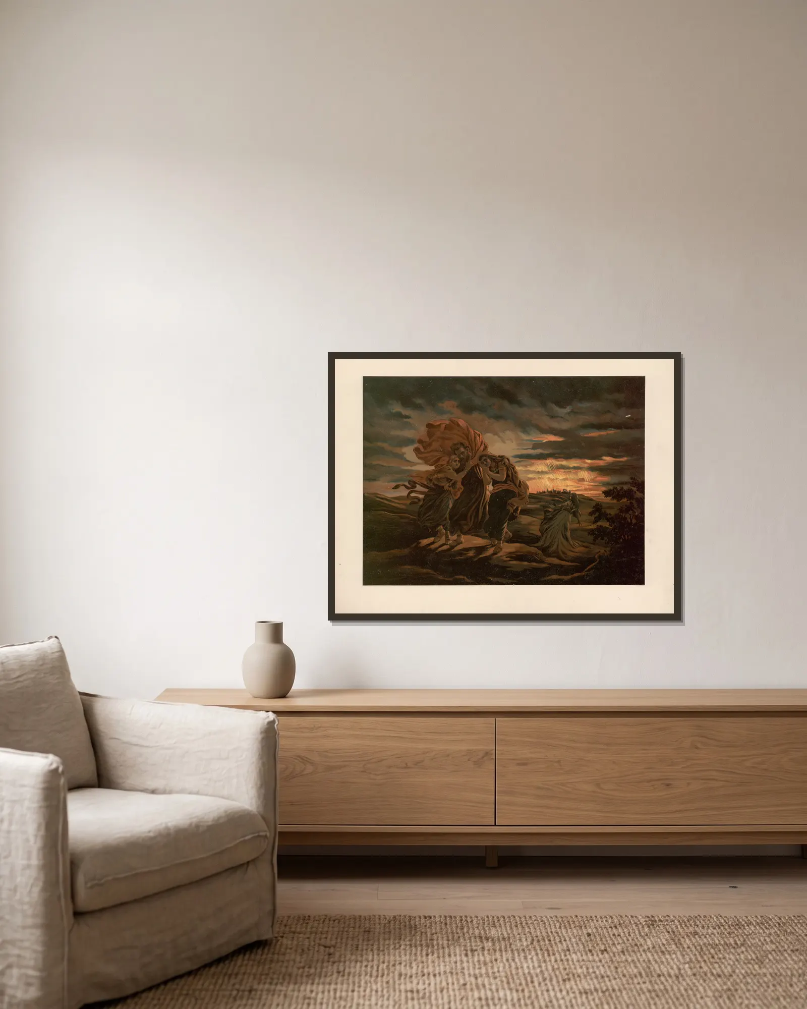 Sodom and Gomorrah av Ernst Pessler inramad på en vägg