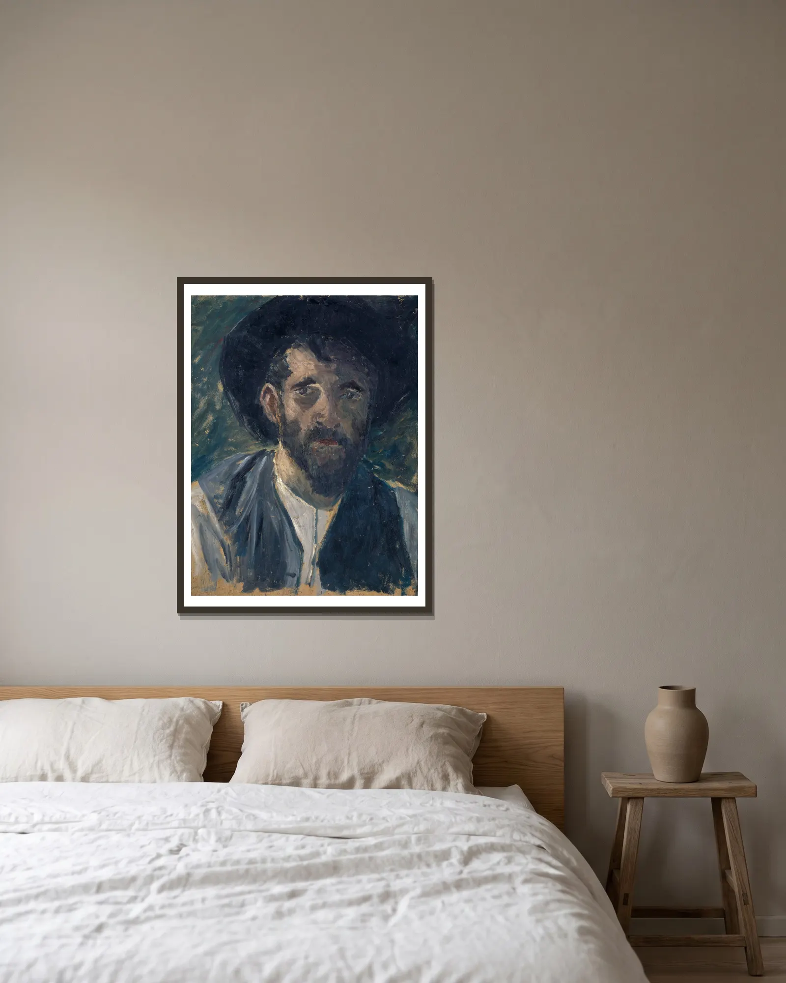 Self-Portrait II av Ernst Schiess inramad på en vägg