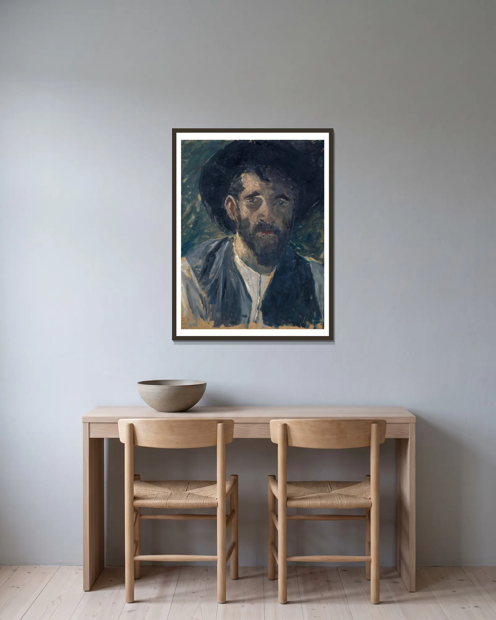 Self-Portrait II av Ernst Schiess inramad på en vägg