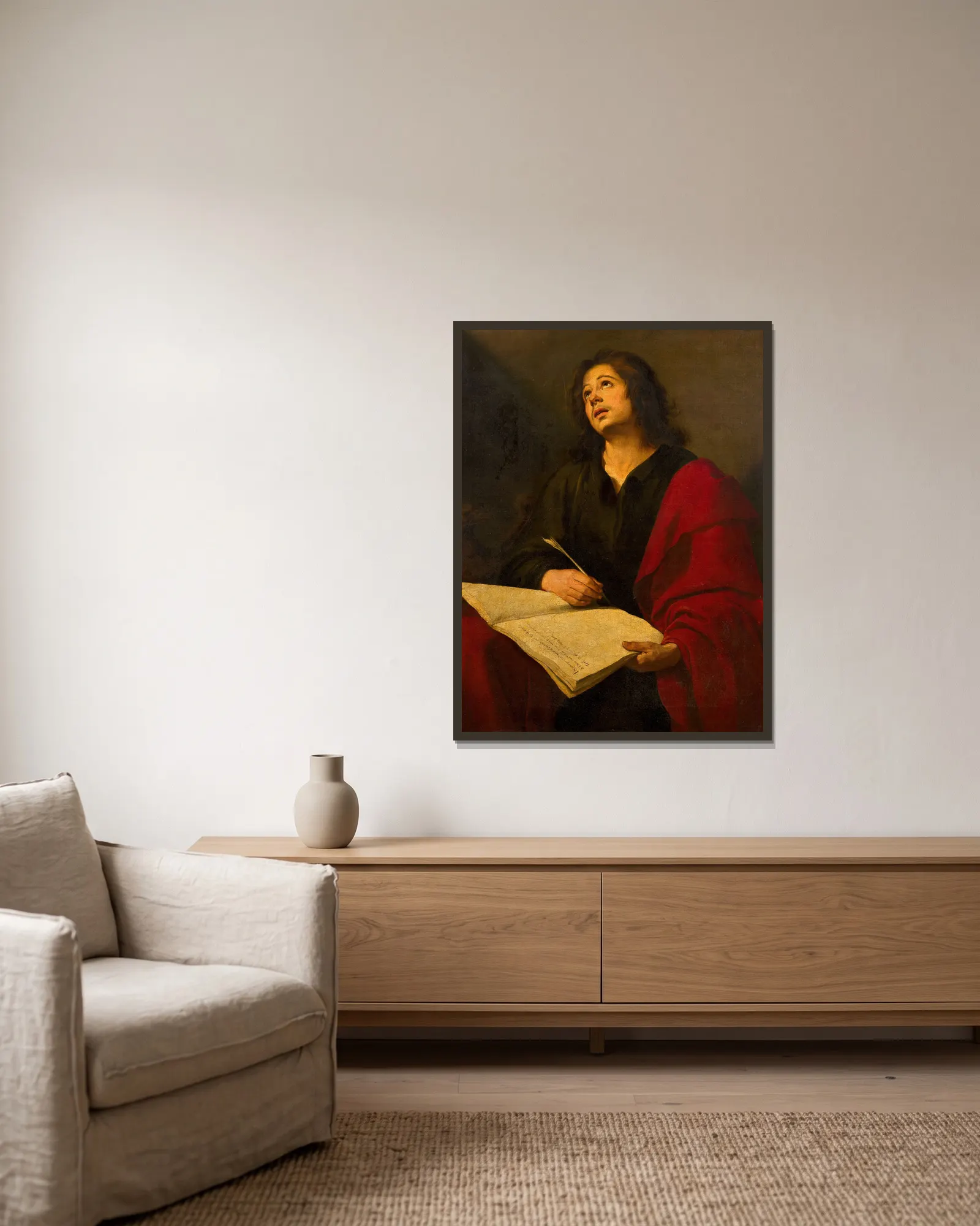 Saint John the Evangelist av Bartolomé Estebán Murillo inramad på en vägg