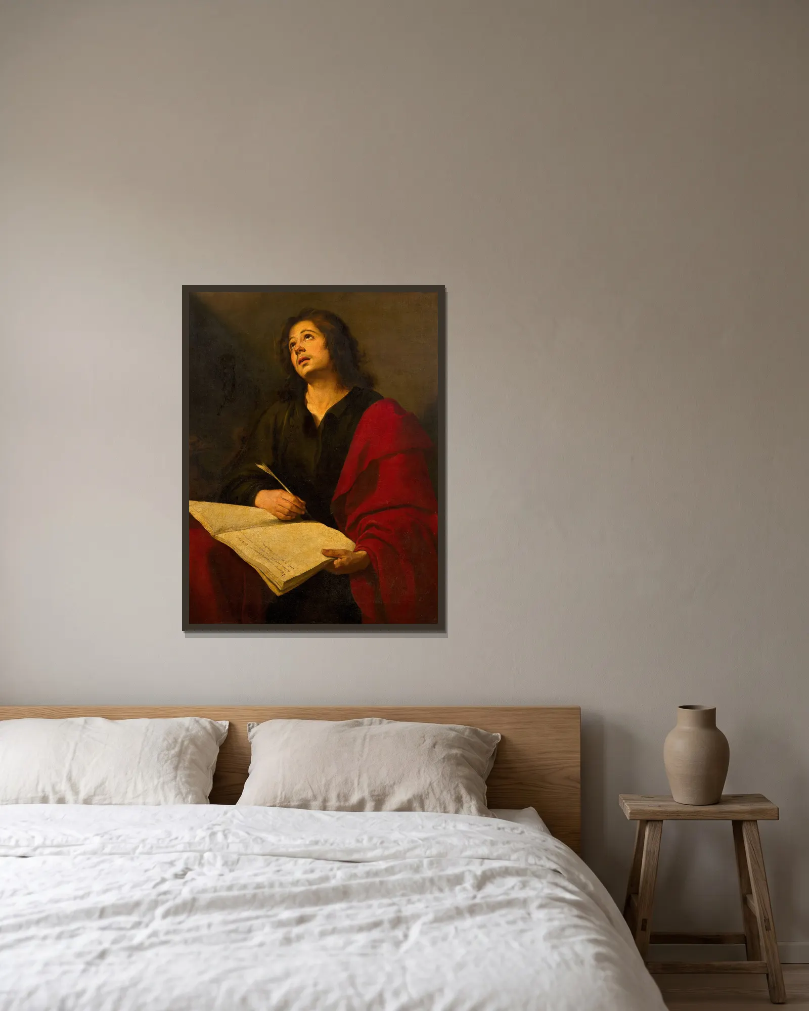 Saint John the Evangelist av Bartolomé Estebán Murillo inramad på en vägg