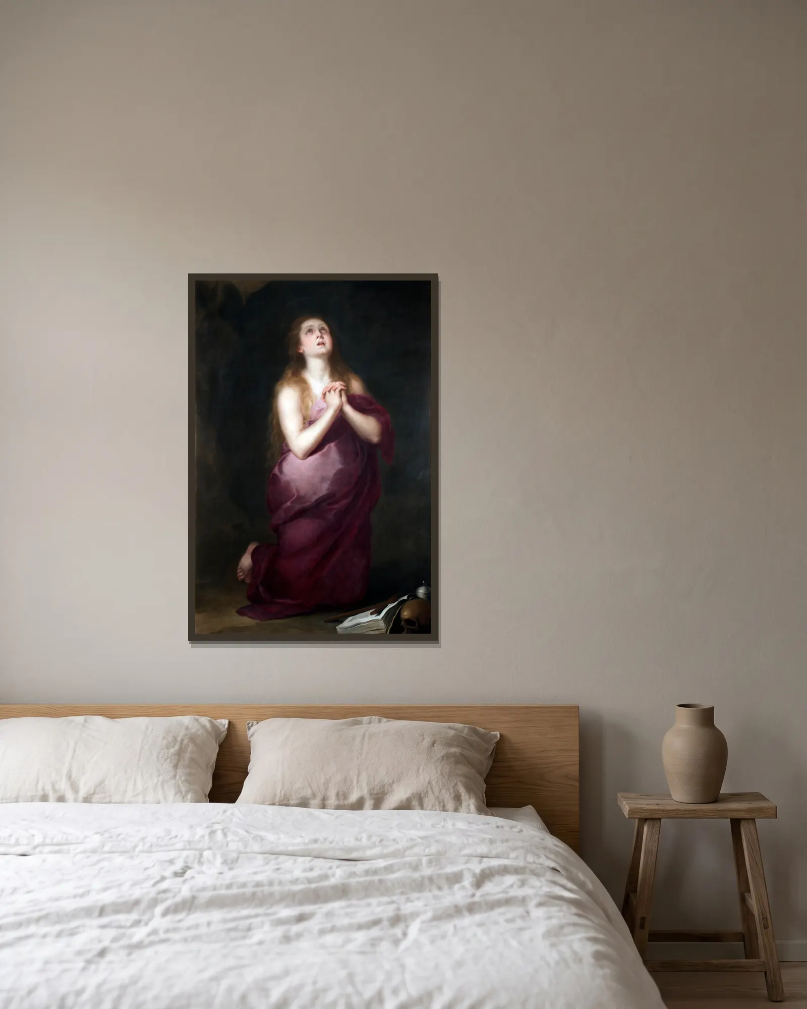 The Penitent Magdalene av Bartolomé Estebán Murillo inramad på en vägg