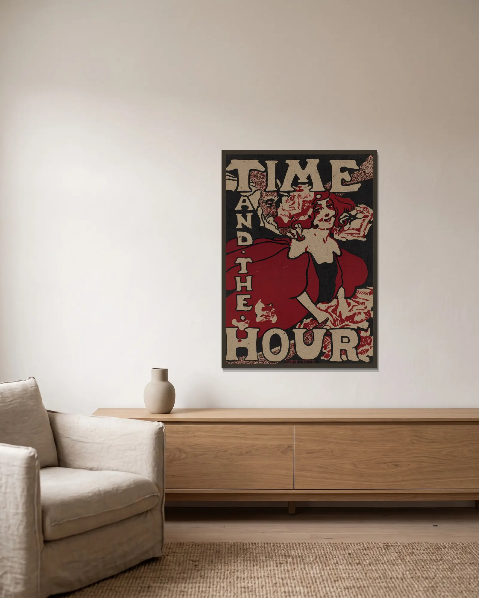 Time & the hour av Ethel Reed inramad på en vägg