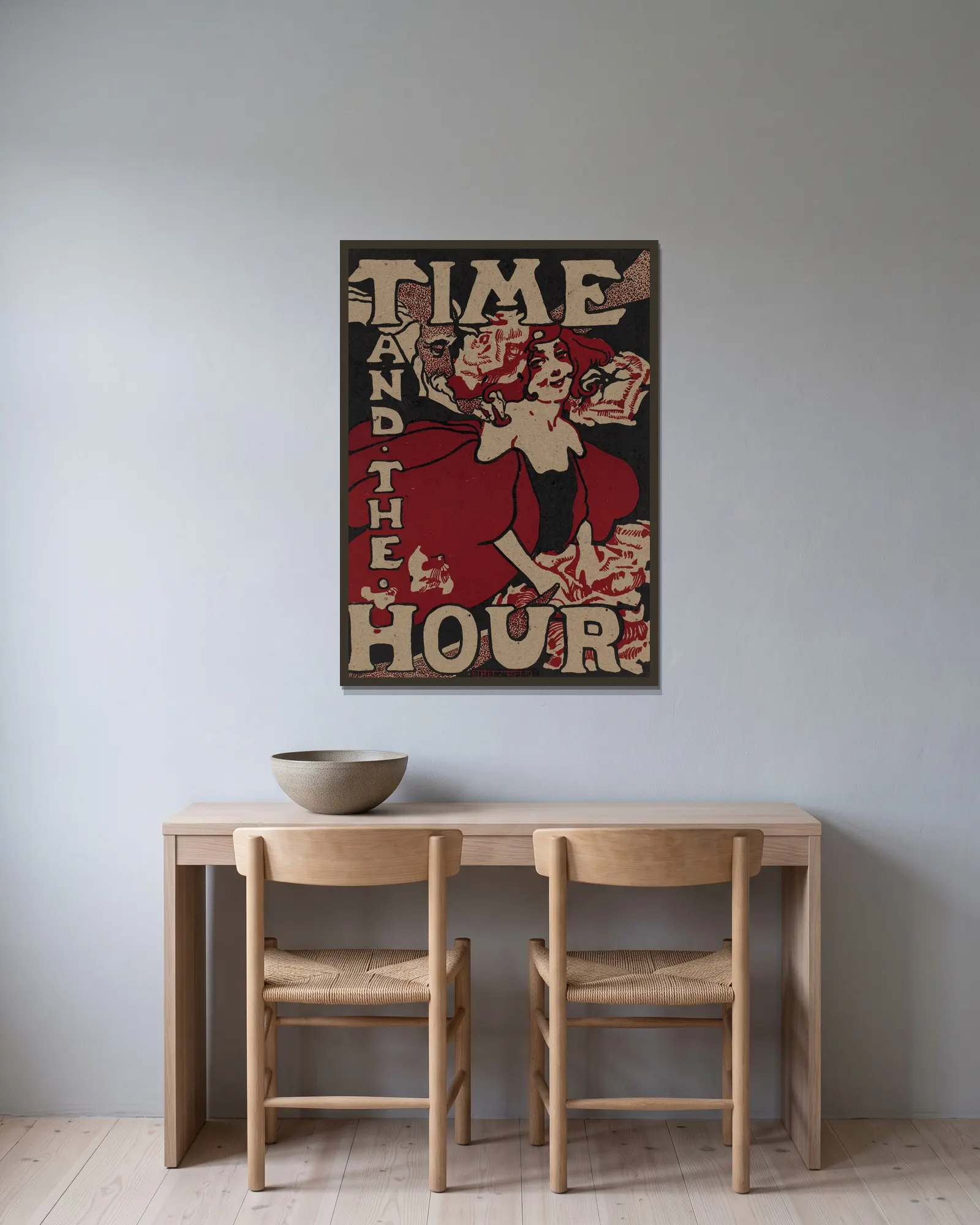 Time & the hour av Ethel Reed inramad på en vägg