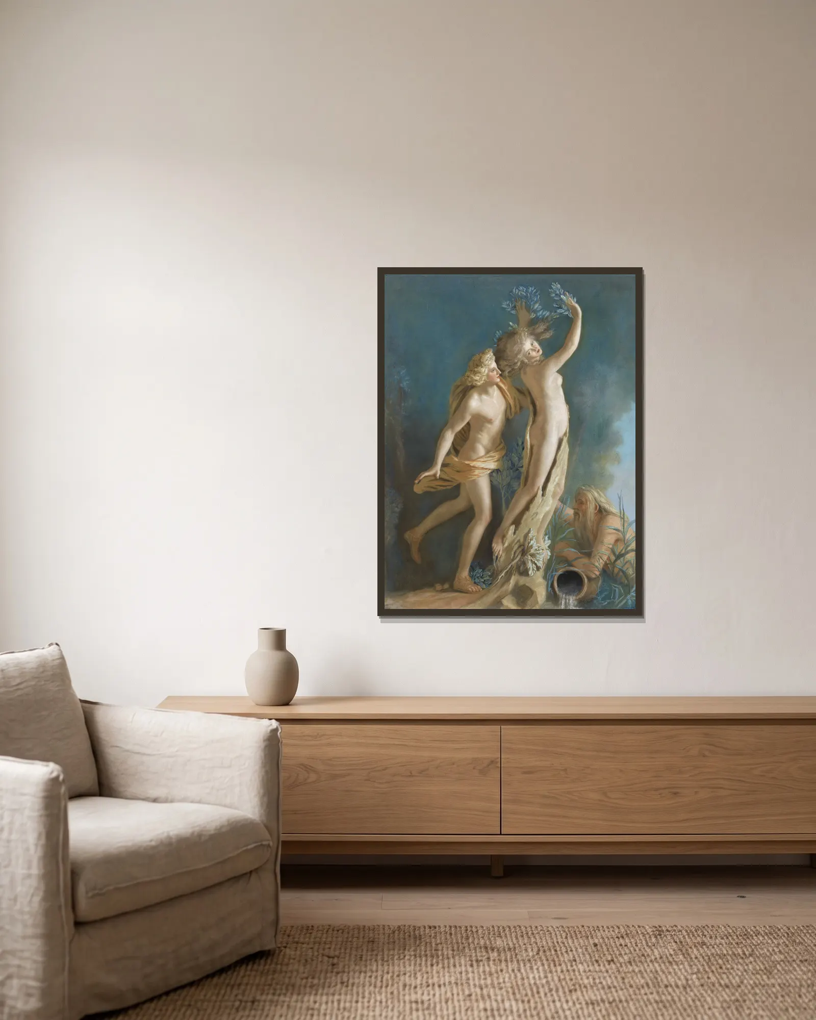 Apollo and Daphne av Jean-Etienne Liotard inramad på en vägg