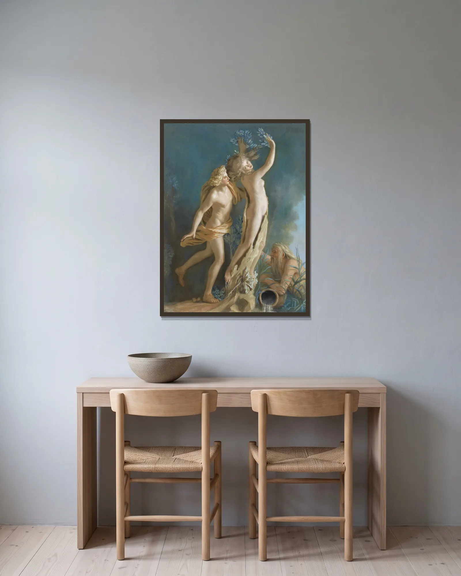 Apollo and Daphne av Jean-Etienne Liotard inramad på en vägg