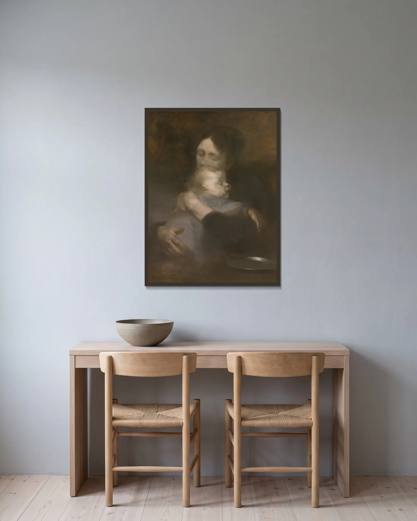 Maternité (tendresse) av Eugène Carriere inramad på en vägg