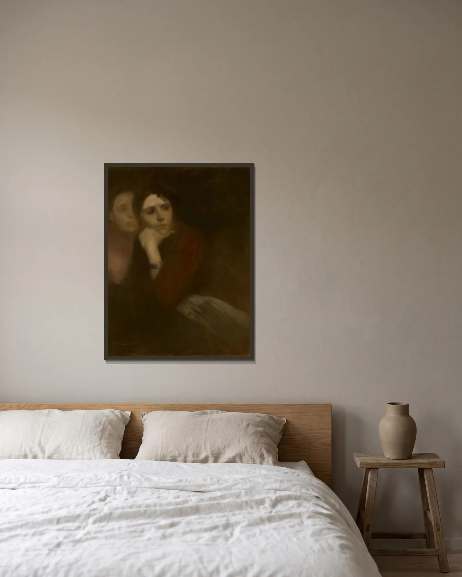 Two Women av Eugène Carriere inramad på en vägg