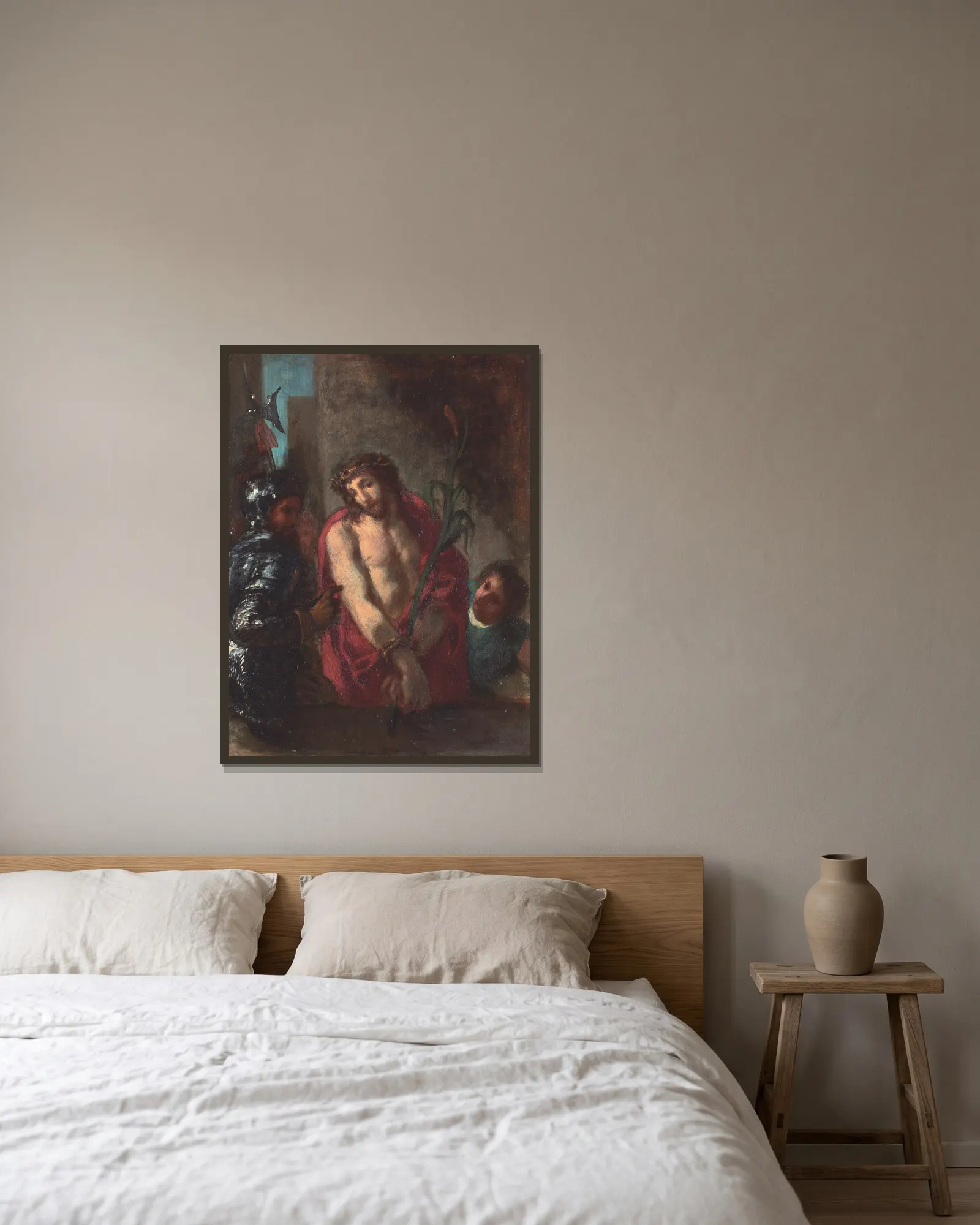 Ecce Homo av Eugène Delacroix inramad på en vägg