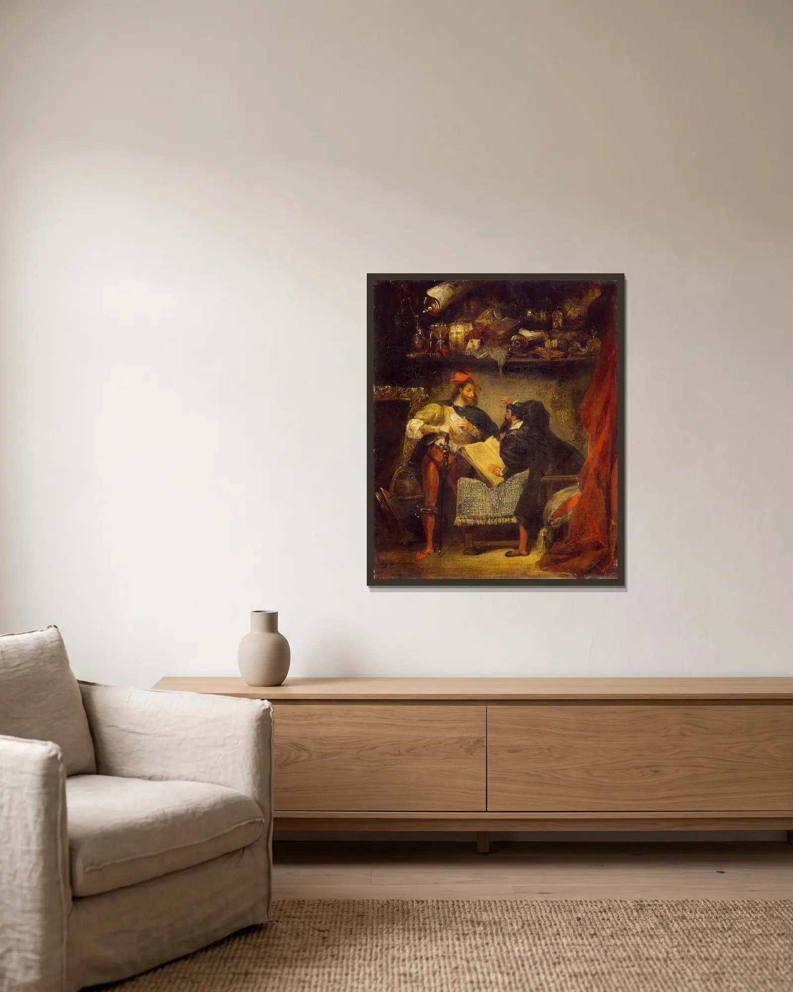 Faust and Mephistopheles (1827-8) av Eugène Delacroix inramad på en vägg