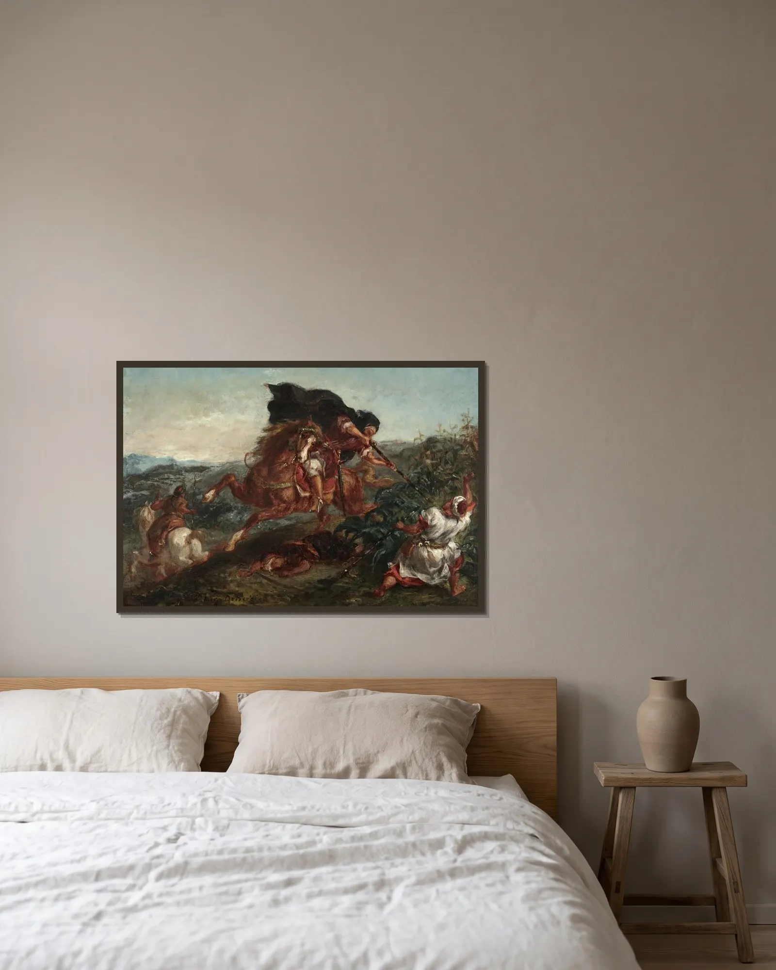 Le Combat av Eugène Delacroix inramad på en vägg