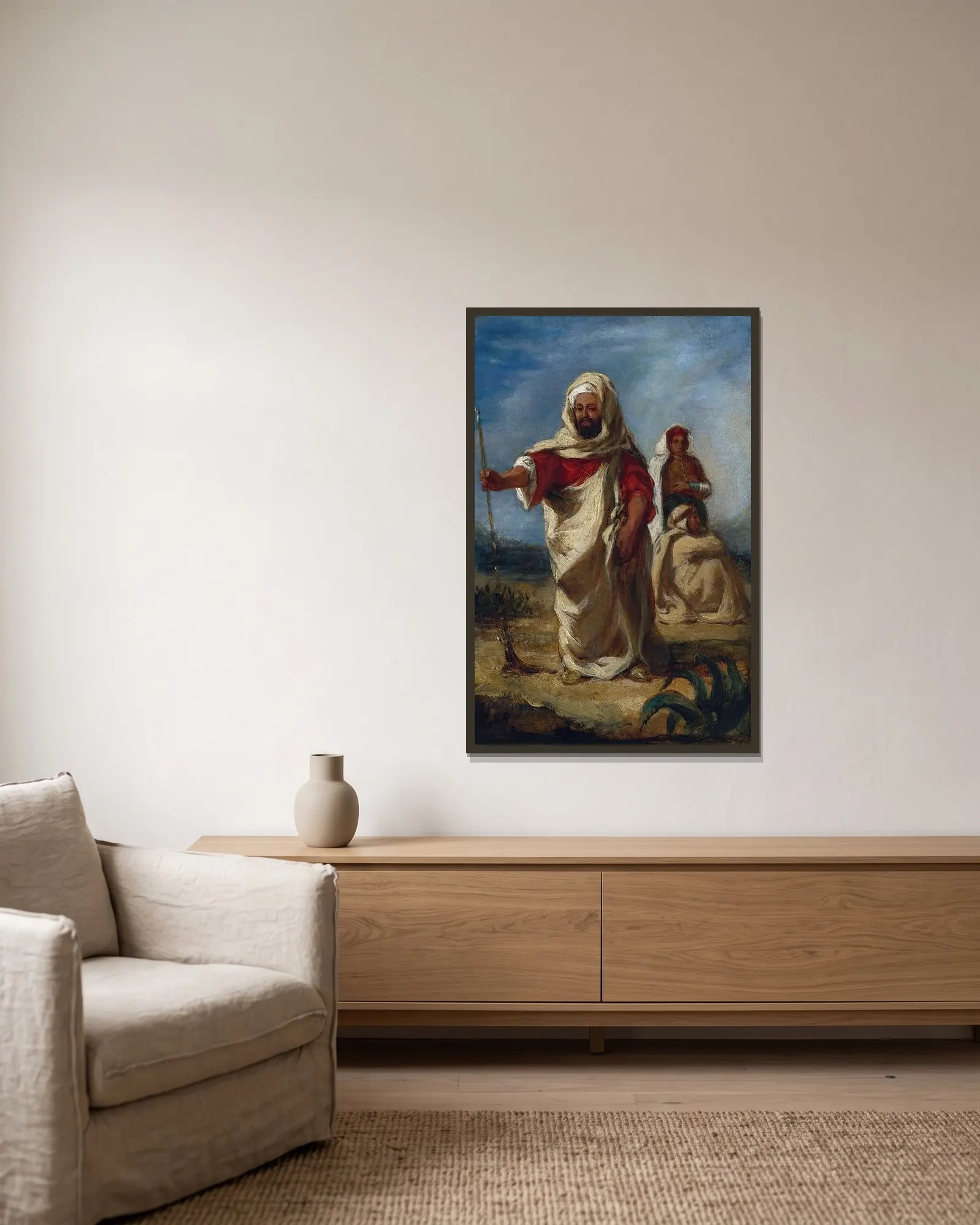 Moroccan Chieftain av Eugène Delacroix inramad på en vägg