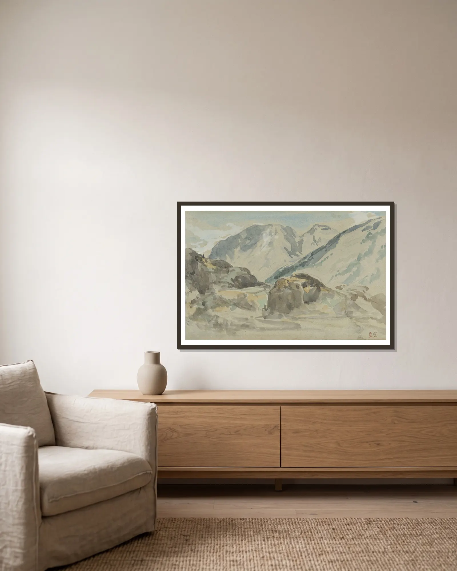Mountain Landscape av Eugène Delacroix inramad på en vägg