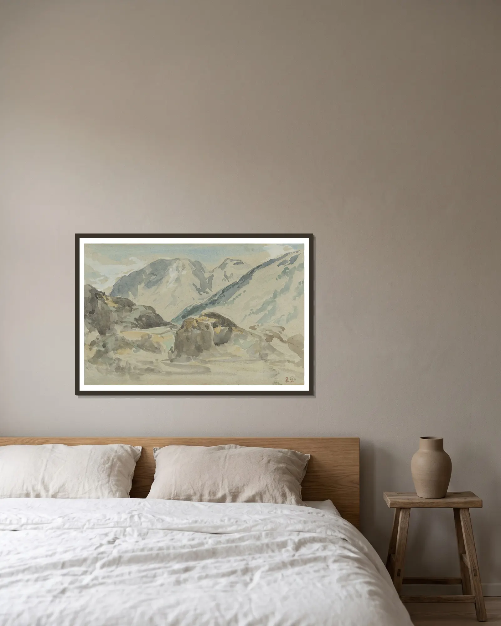 Mountain Landscape av Eugène Delacroix inramad på en vägg