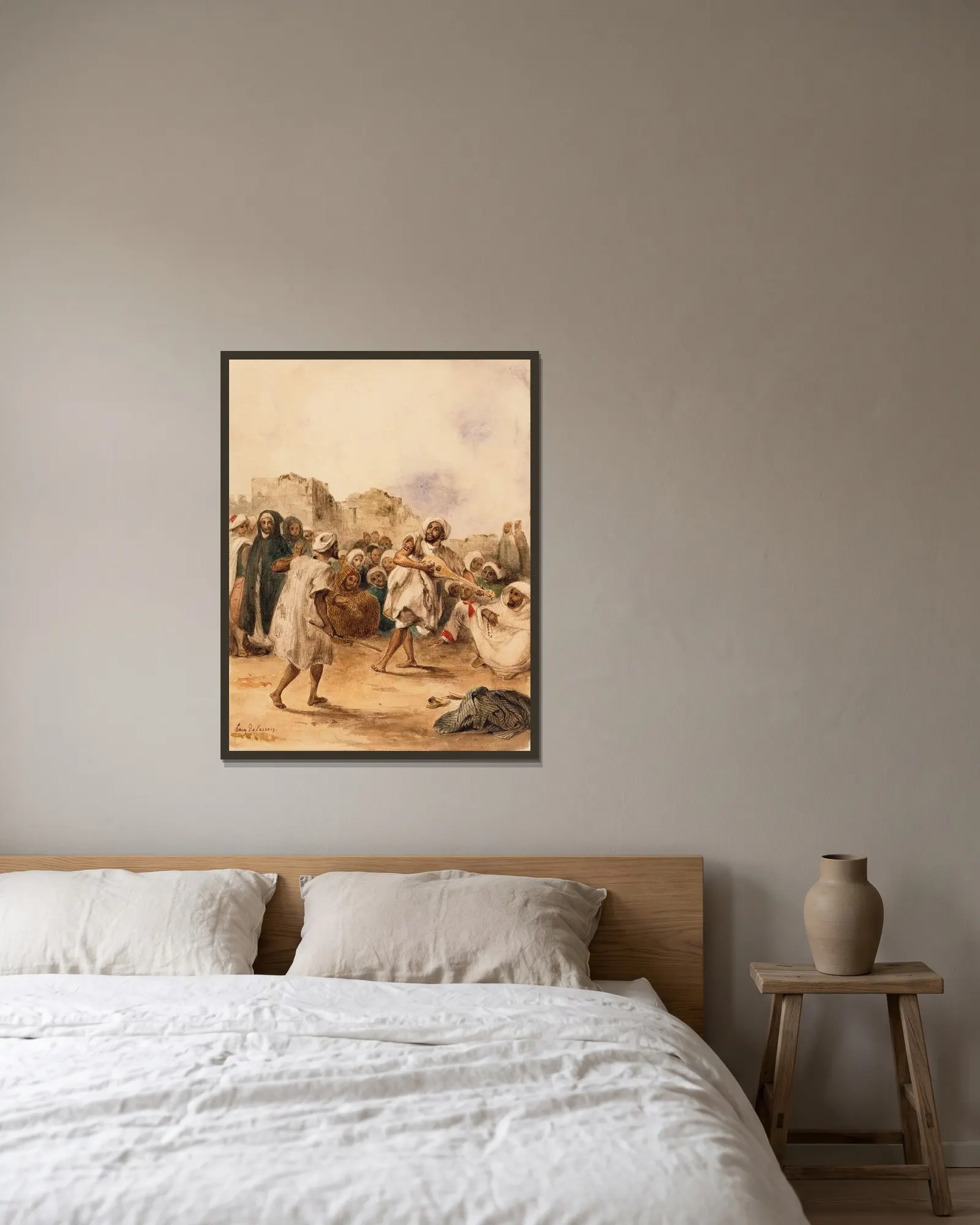 Strolling Players av Eugène Delacroix inramad på en vägg