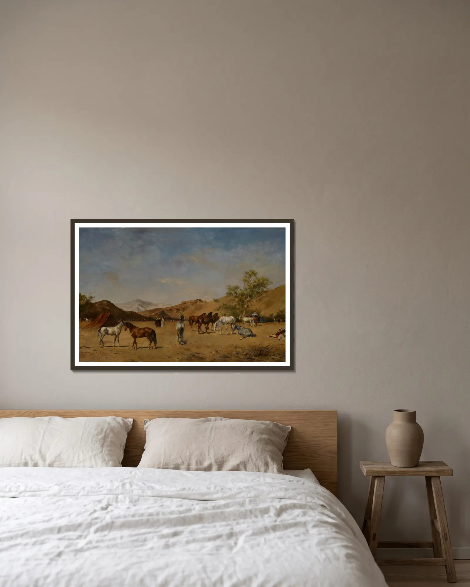 An Arabian Camp av Eugène Fromentin inramad på en vägg
