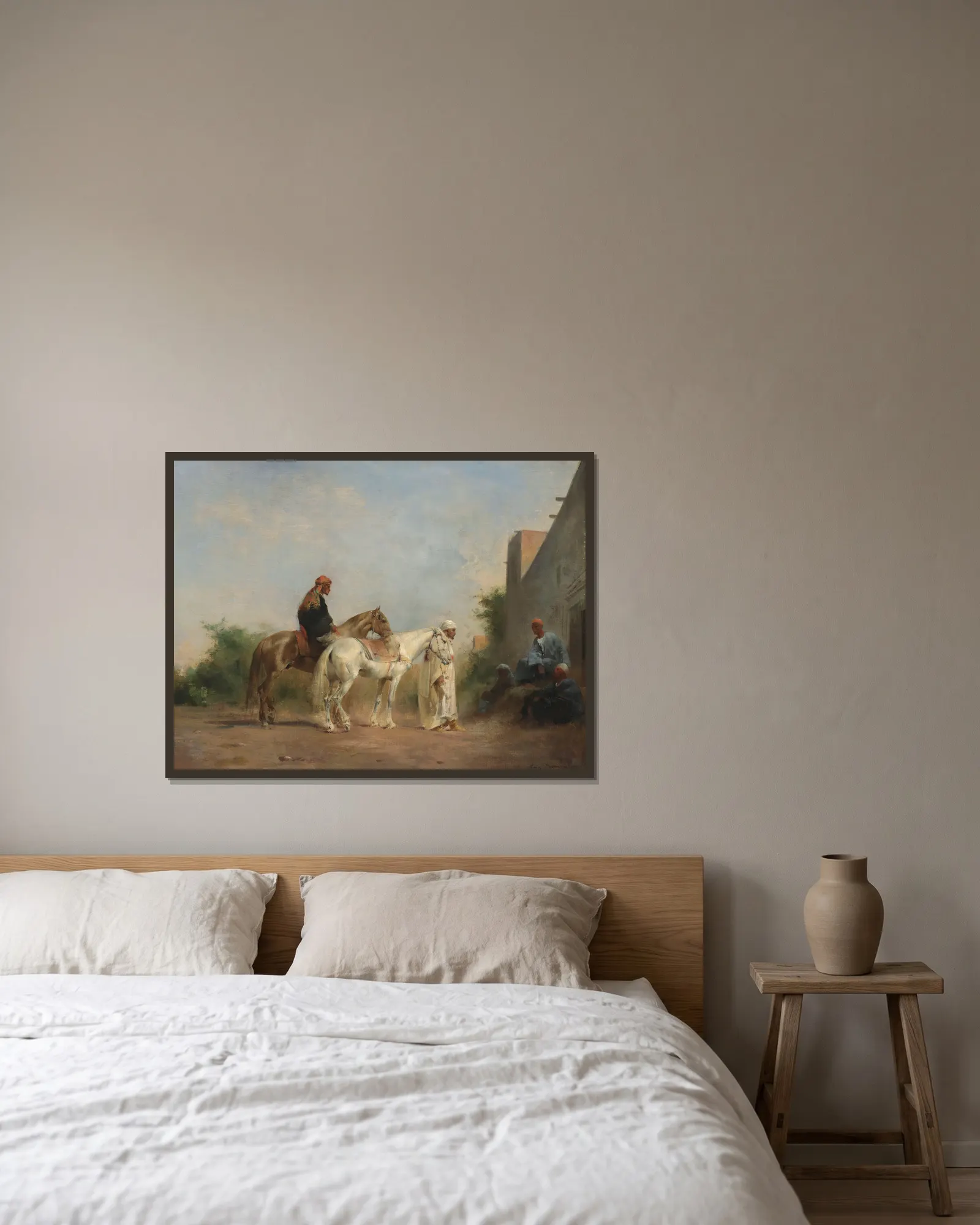 Horse traders av Eugène Fromentin inramad på en vägg