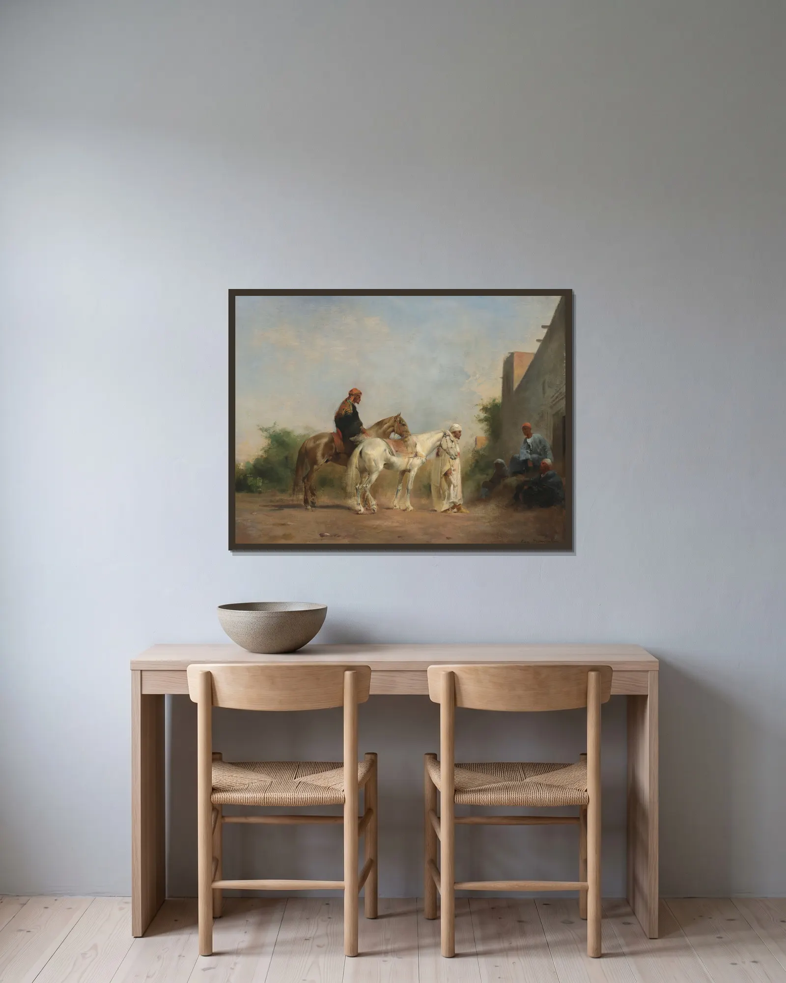 Horse traders av Eugène Fromentin inramad på en vägg
