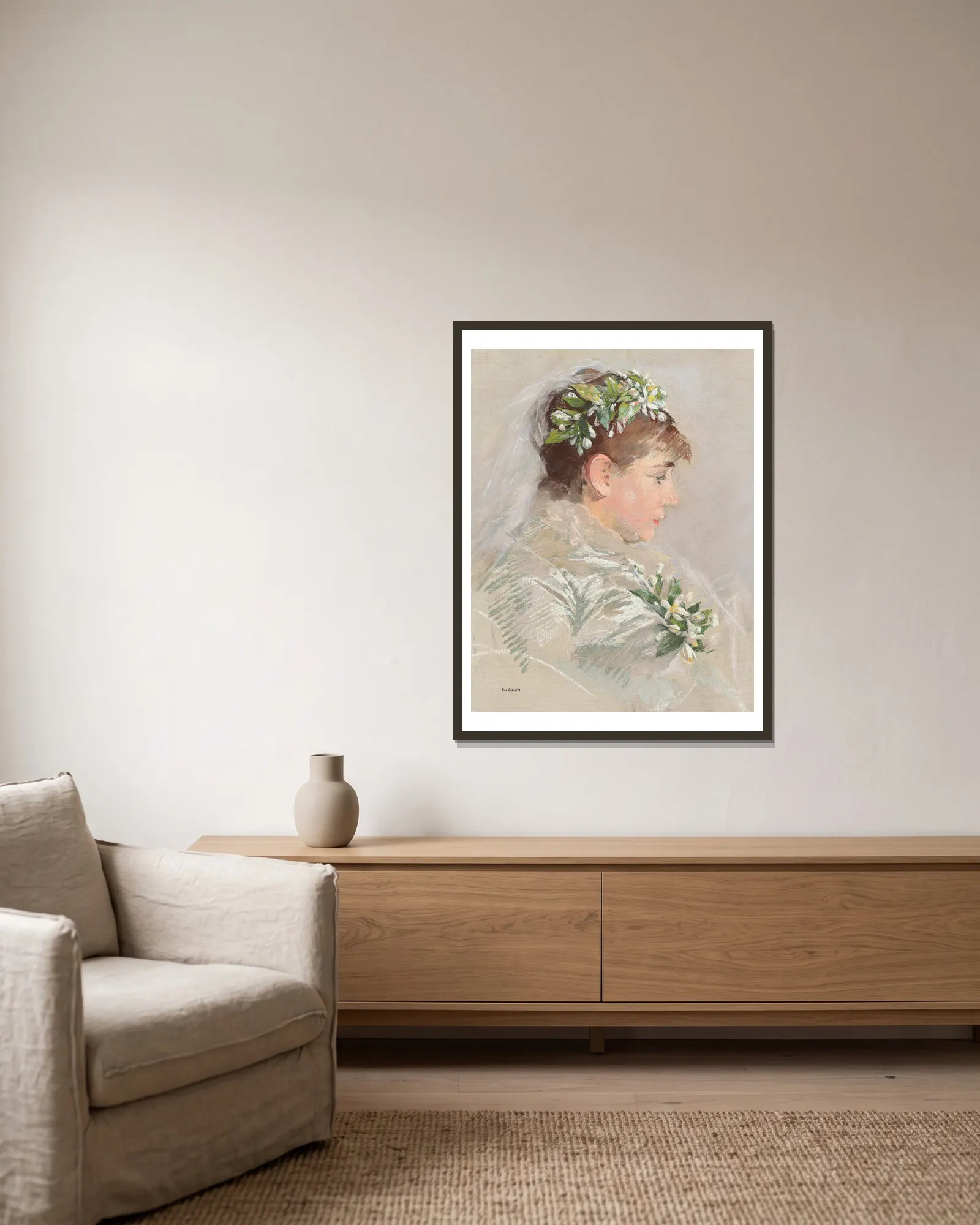 La Mariée (Jeanne Gonzalès) av Eva Gonzalès inramad på en vägg