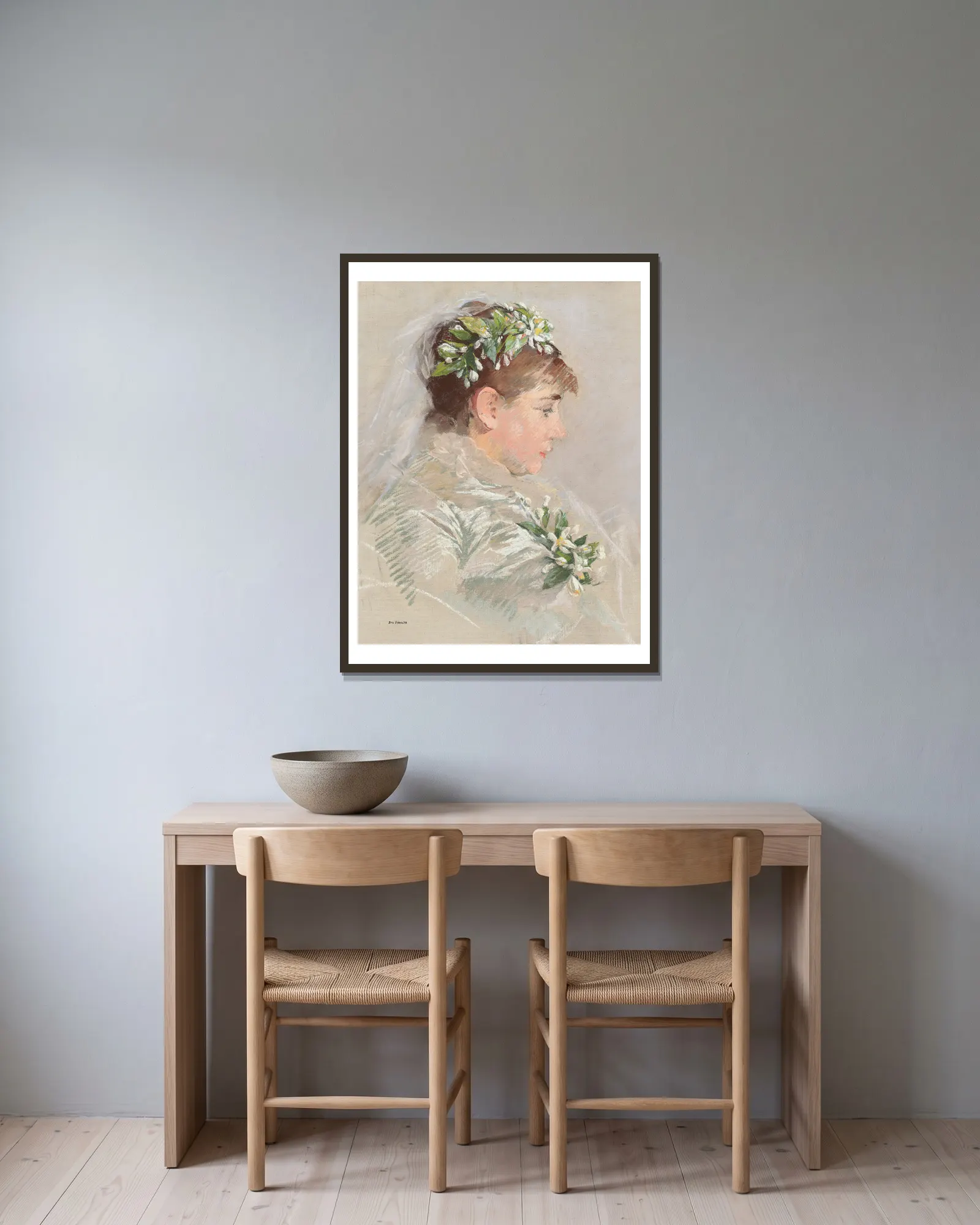 La Mariée (Jeanne Gonzalès) av Eva Gonzalès inramad på en vägg